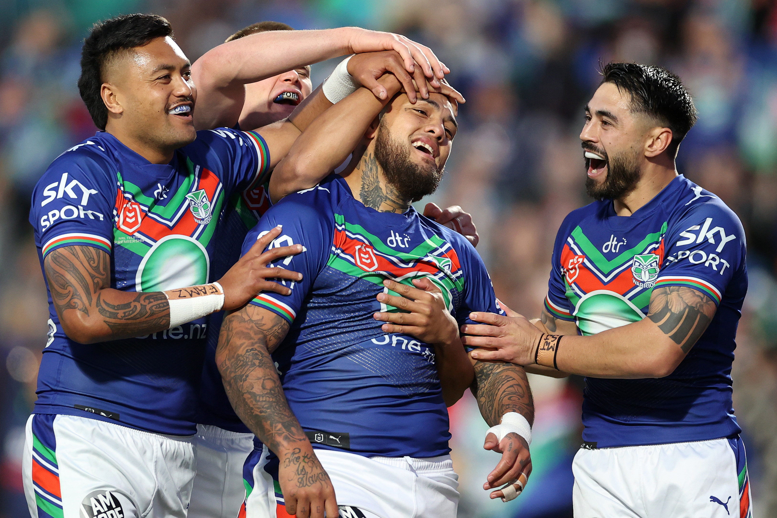 Addin Fonua-Blake scores a try against the Knights.