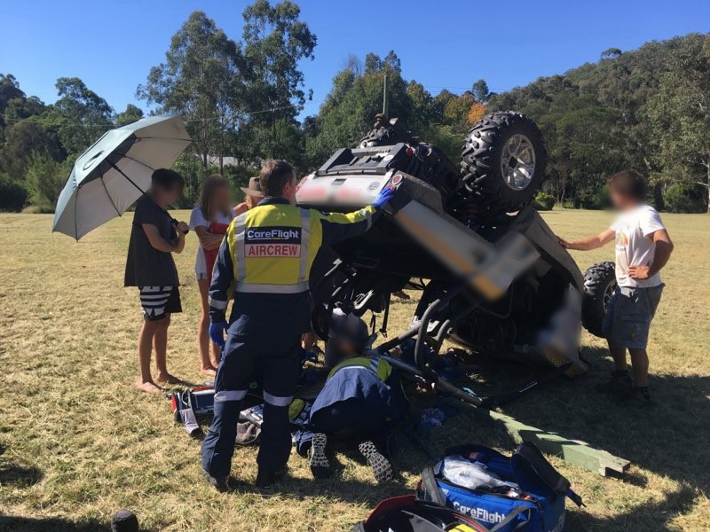 Emergency services treat a teenager after a 4WD buggy crash.