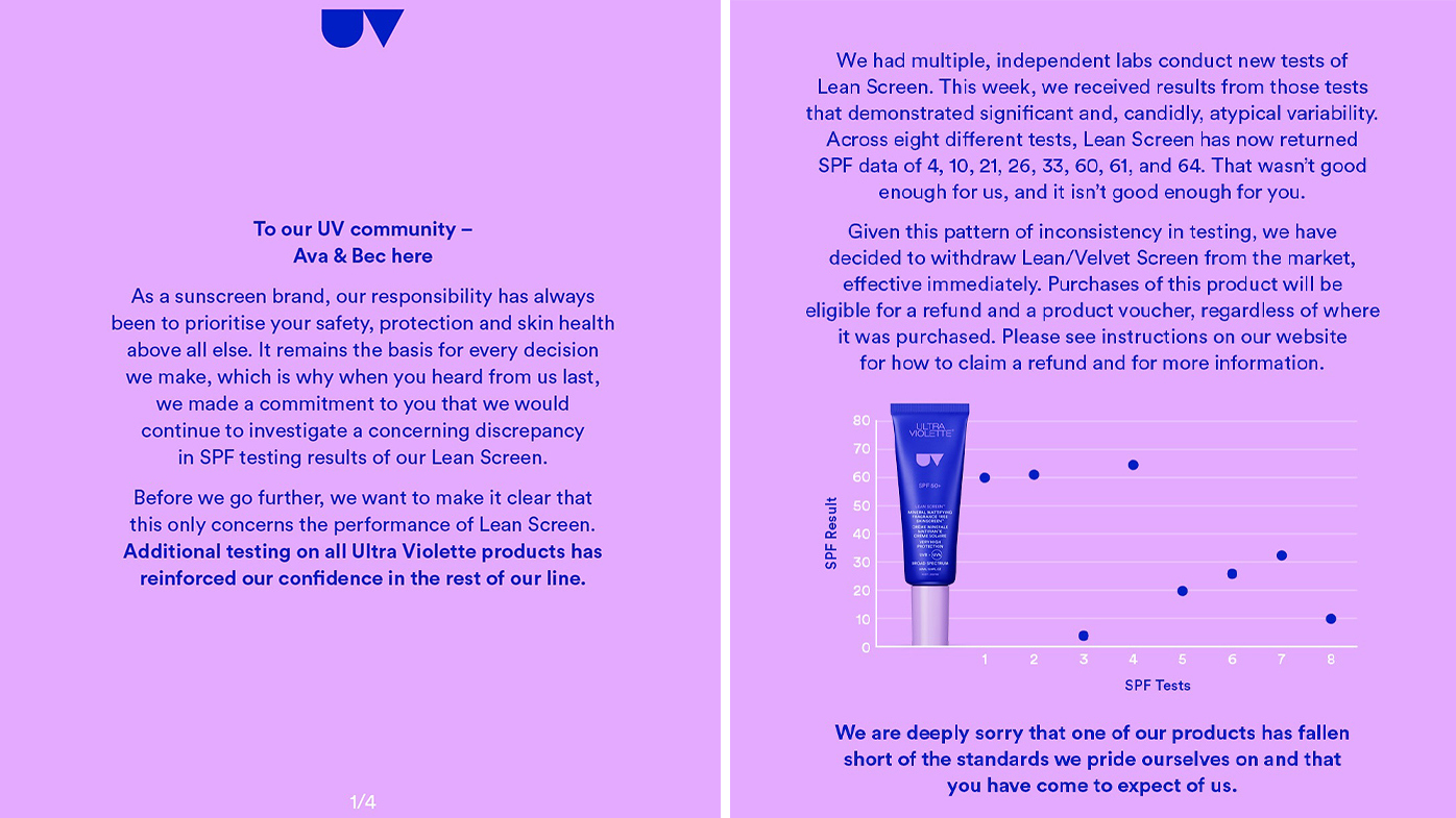 The first half of the Ultra Violette Lean Screen statement.
