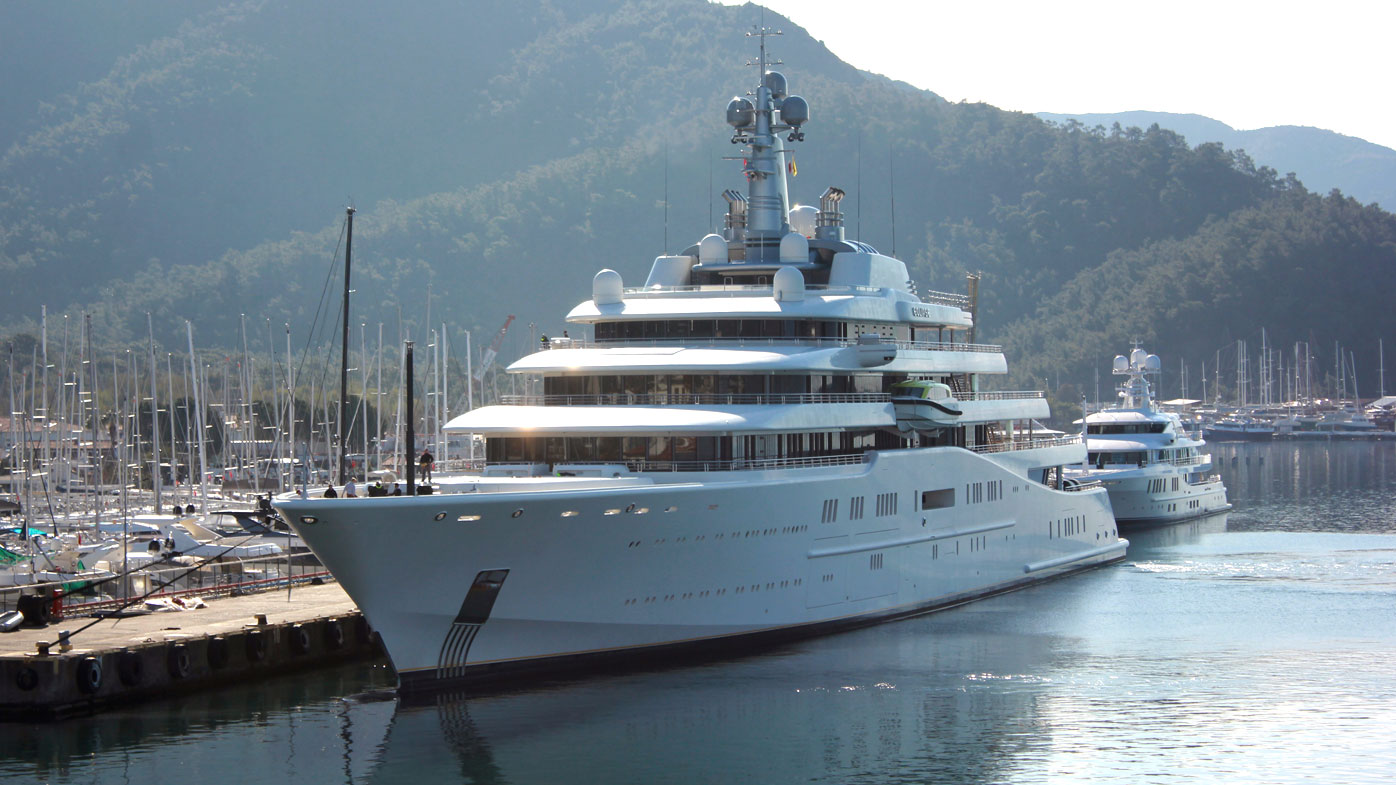 Roman Abramovich's Eclipse, one of the world's biggest yachts at 162.5 metres, docked in the Turkish resort port of Marmaris