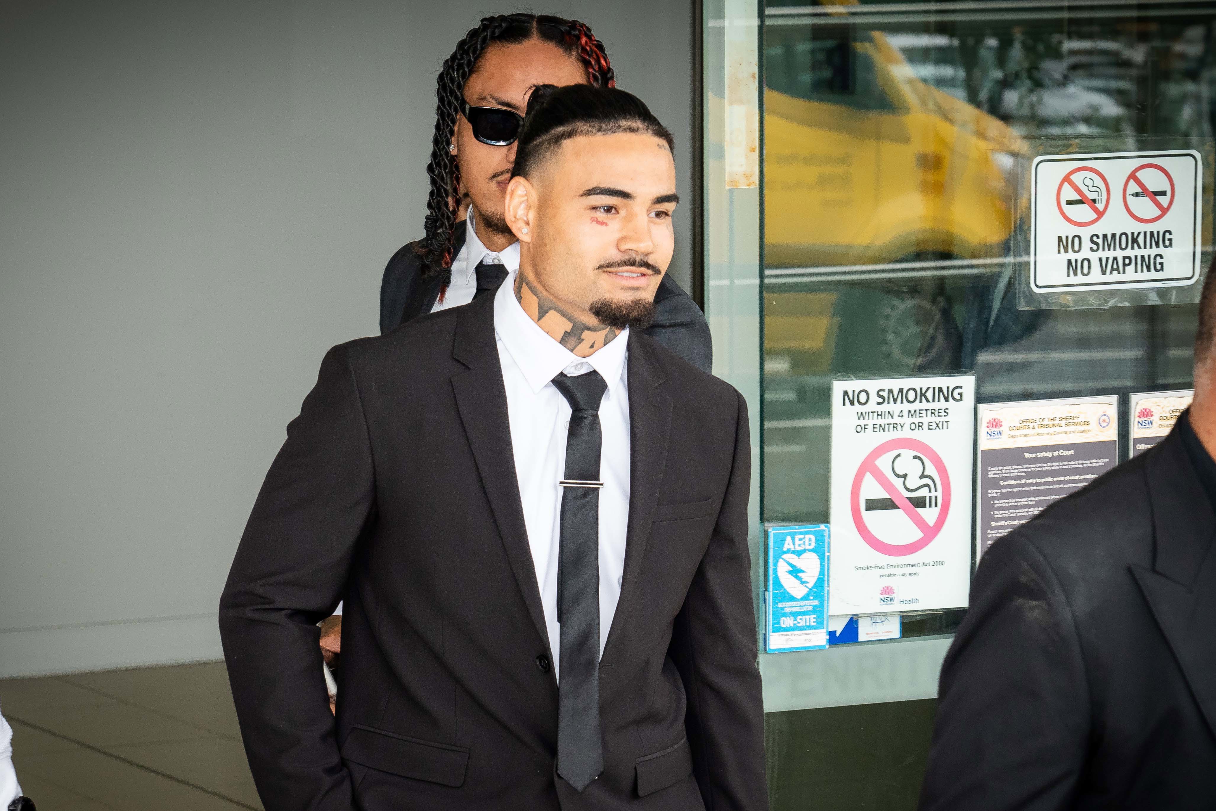 Penrith Panthers player Taylan May leaves the Penrith Local Court in Penrith, Sydney, Monday, March 10, 2025.