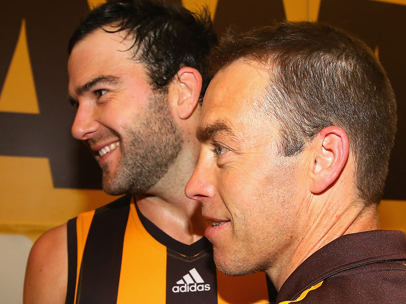 Jordan Lewis pictured during his time at Hawthorn with coach Alastair Clarkson