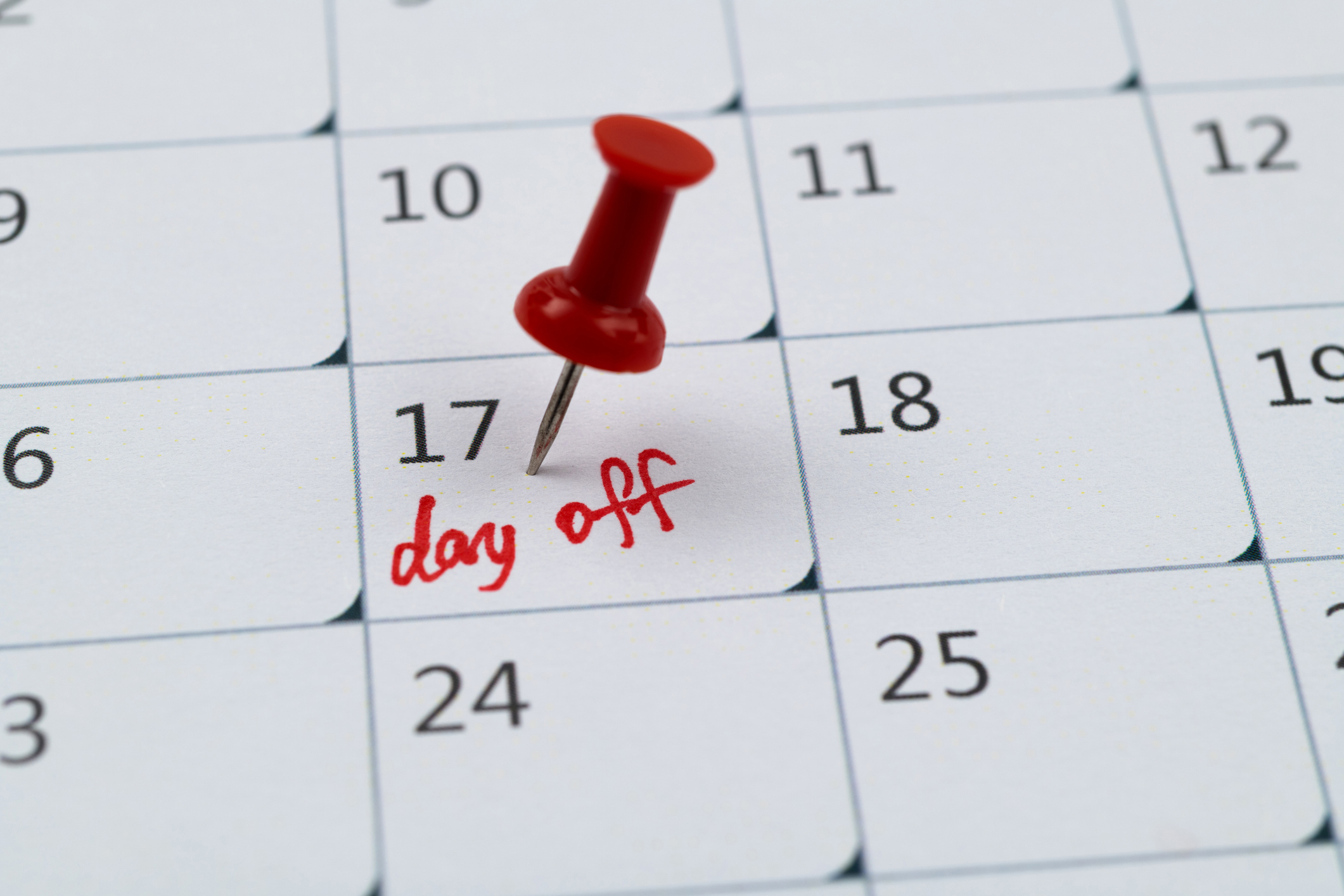 Calendar with marked day off. stock