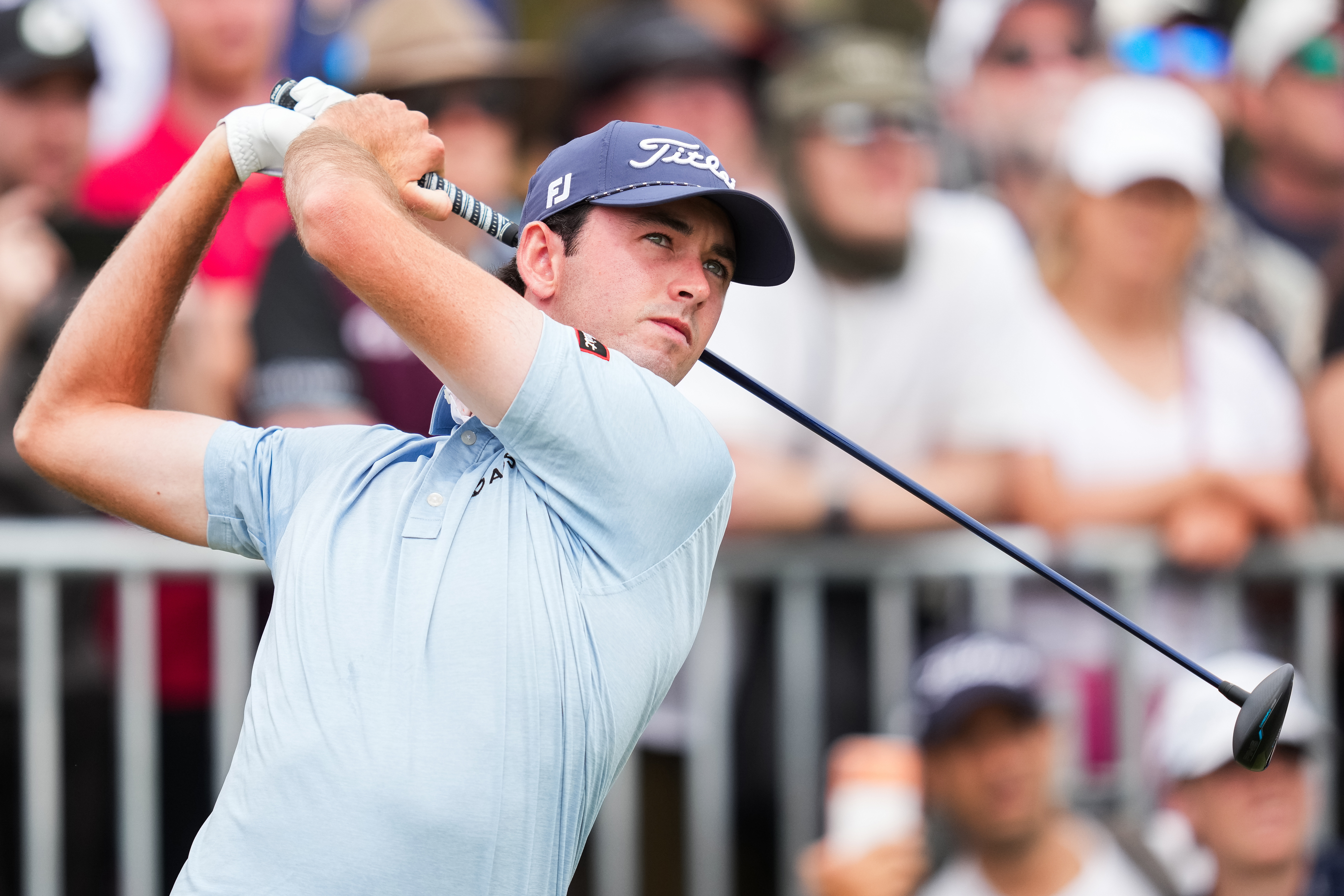 Elvis Smylie tees off on the 1st hole during the first round of the Australian Open golf tournament in Melbourne, Australia, Thursday, Dec. 4, 2025. (AP Photo/Asanka Brendon Ratnayake)