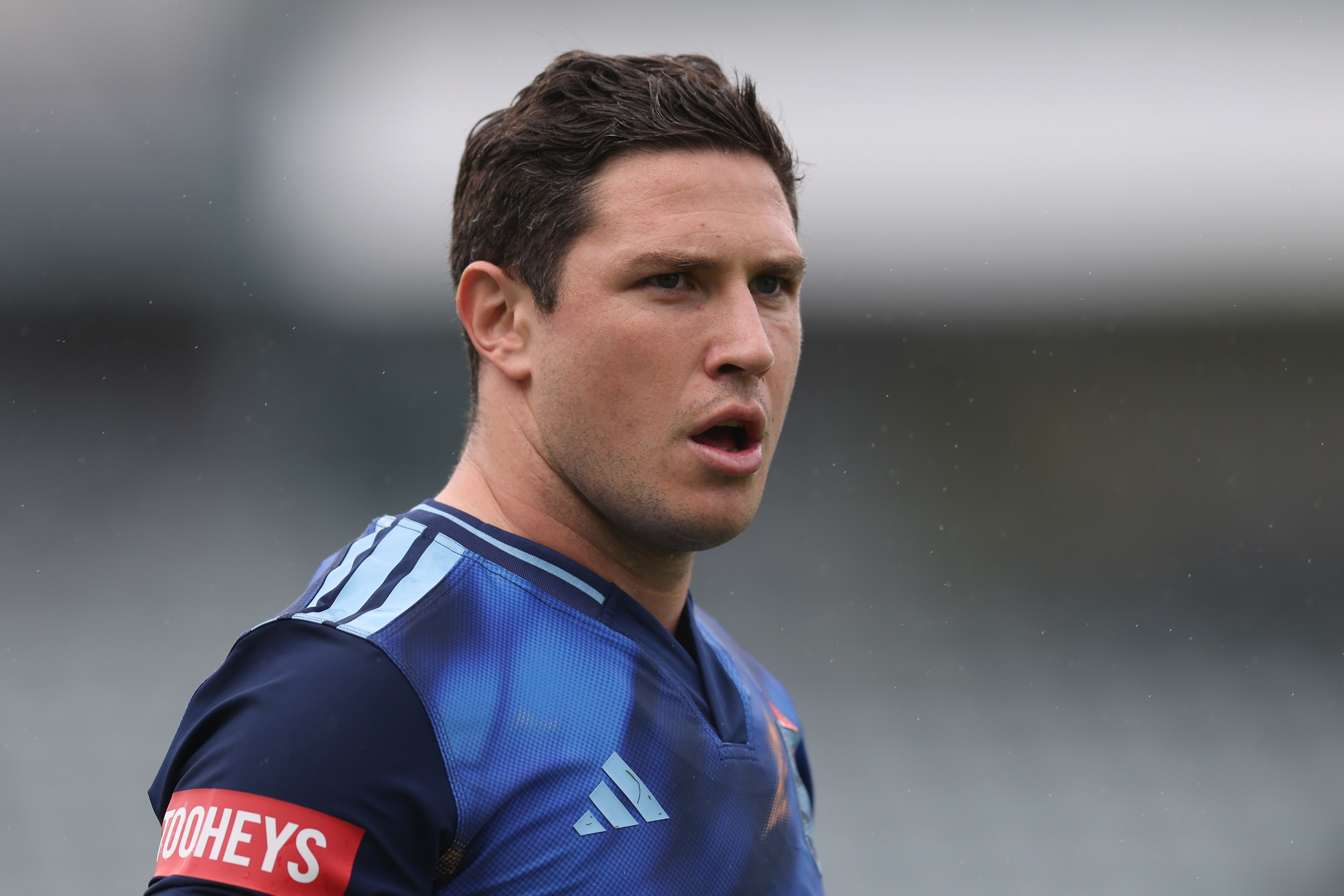 GOSFORD, AUSTRALIA - MAY 25: Mitchell Moses during the New South Wales Blues Men's State of Origin training session at Polytec Stadium on May 25, 2026 in Gosford, Australia. (Photo by Scott Gardiner/Getty Images)