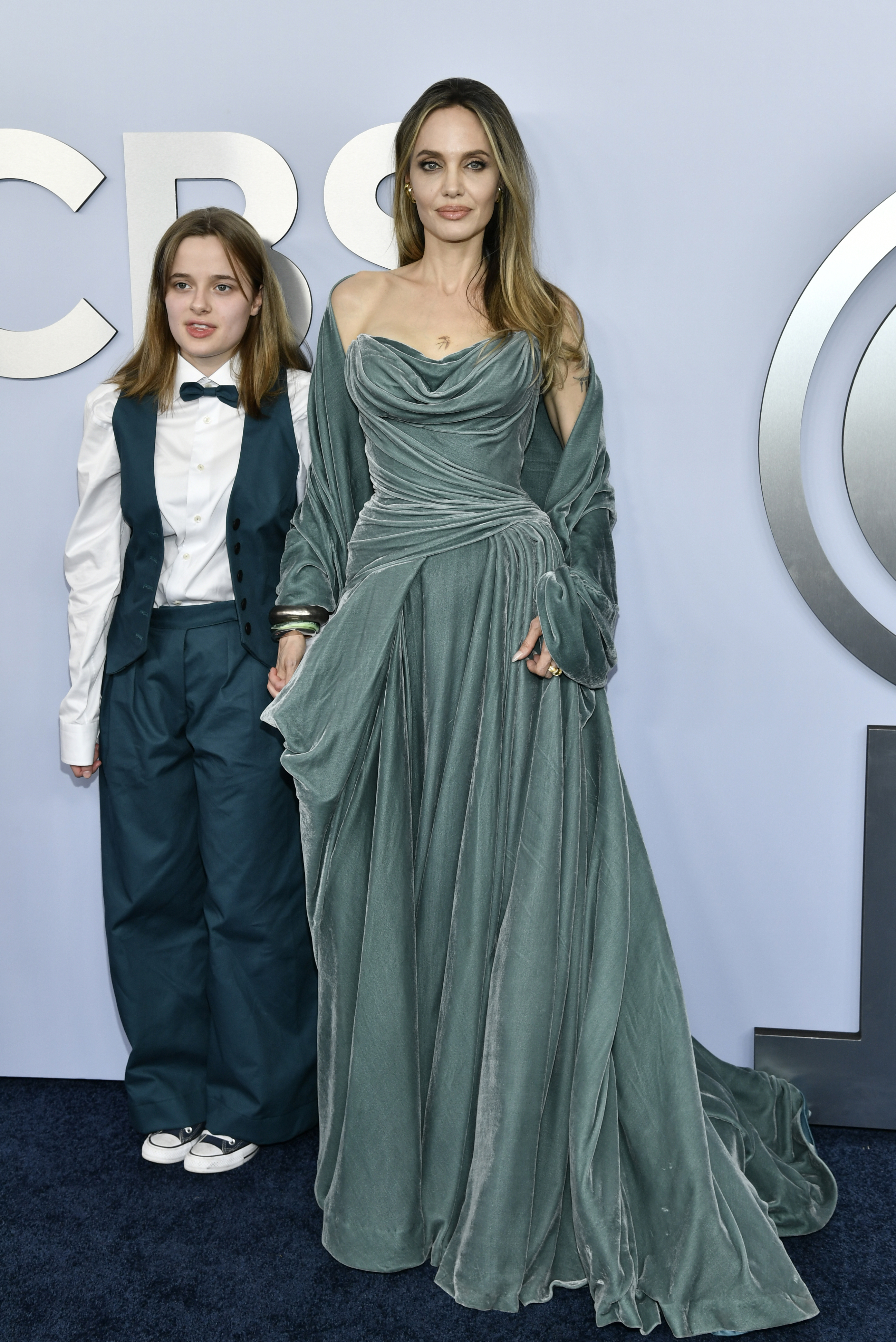 Vivienne Jolie-Pitt and Angelina Jolie attend the 77th Annual Tony Awards at David H. Koch Theater at Lincoln Center on June 16, 2024