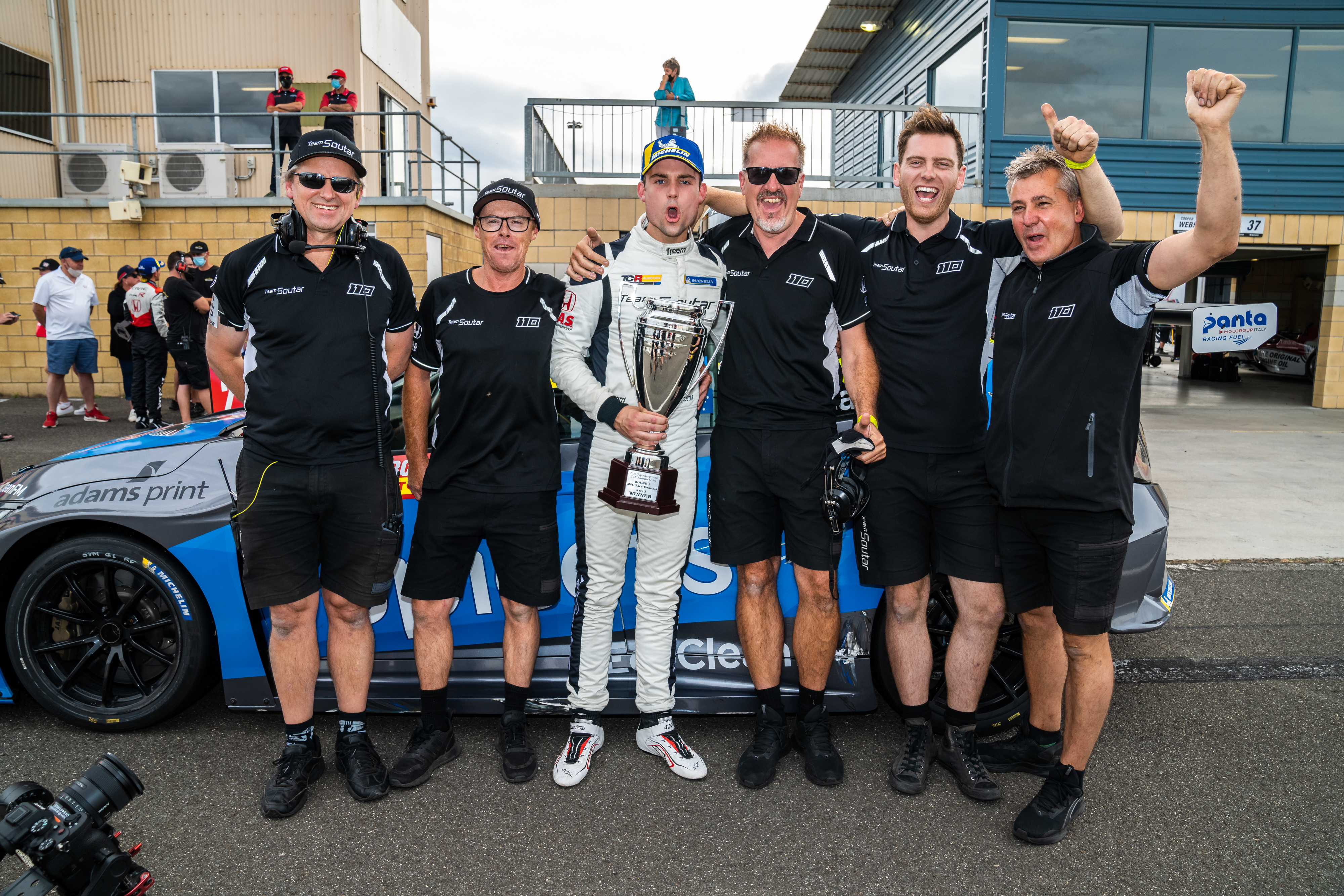 Zac Soutar (third from left) with the entirely family-run racing team.