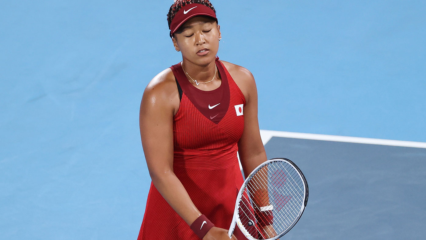 Naomi Osaka during her loss to Marketa Vondrousova at the Tokyo Olympics.