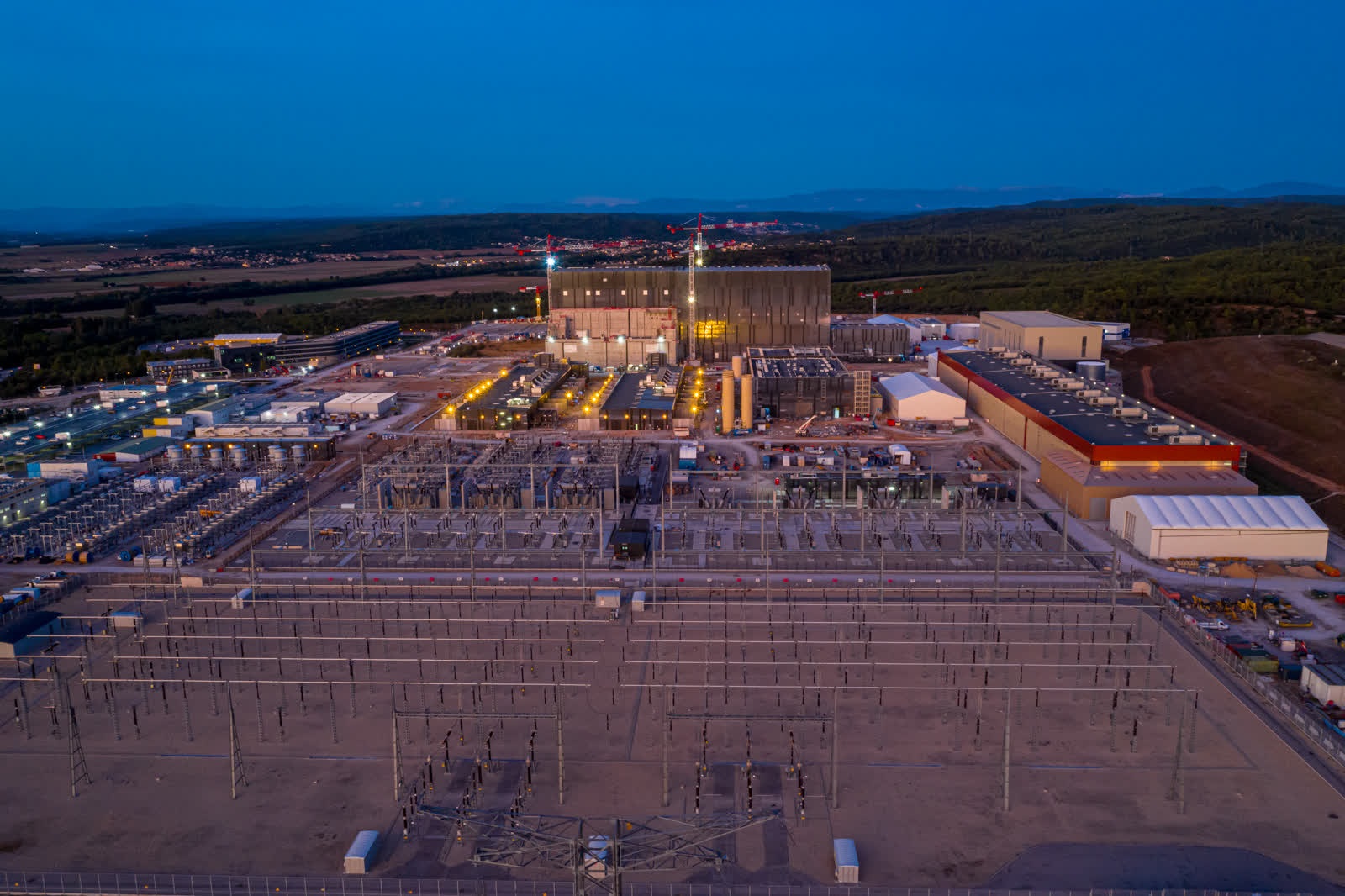 Dusk falls over the ITER complex in Saint-Paul-lez-Durance, France.