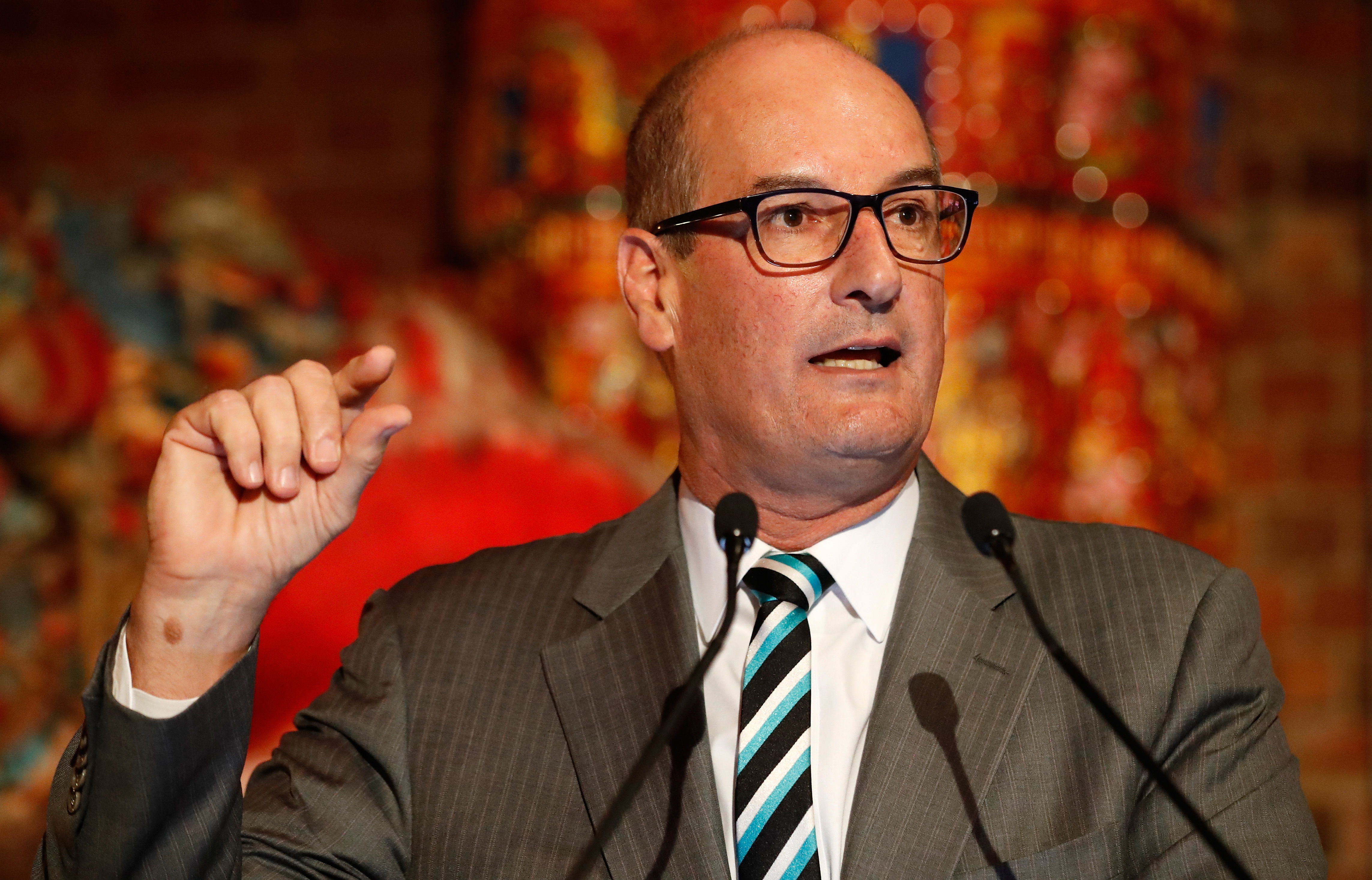 MELBOURNE, AUSTRALIA - OCTOBER 26: Power President David Koch speaks to the media during an AFL announcement at The Chinese Museum Melbourne on October 26, 2016 in Melbourne, Australia. (Photo by Michael Willson/AFL Media/Getty Images)