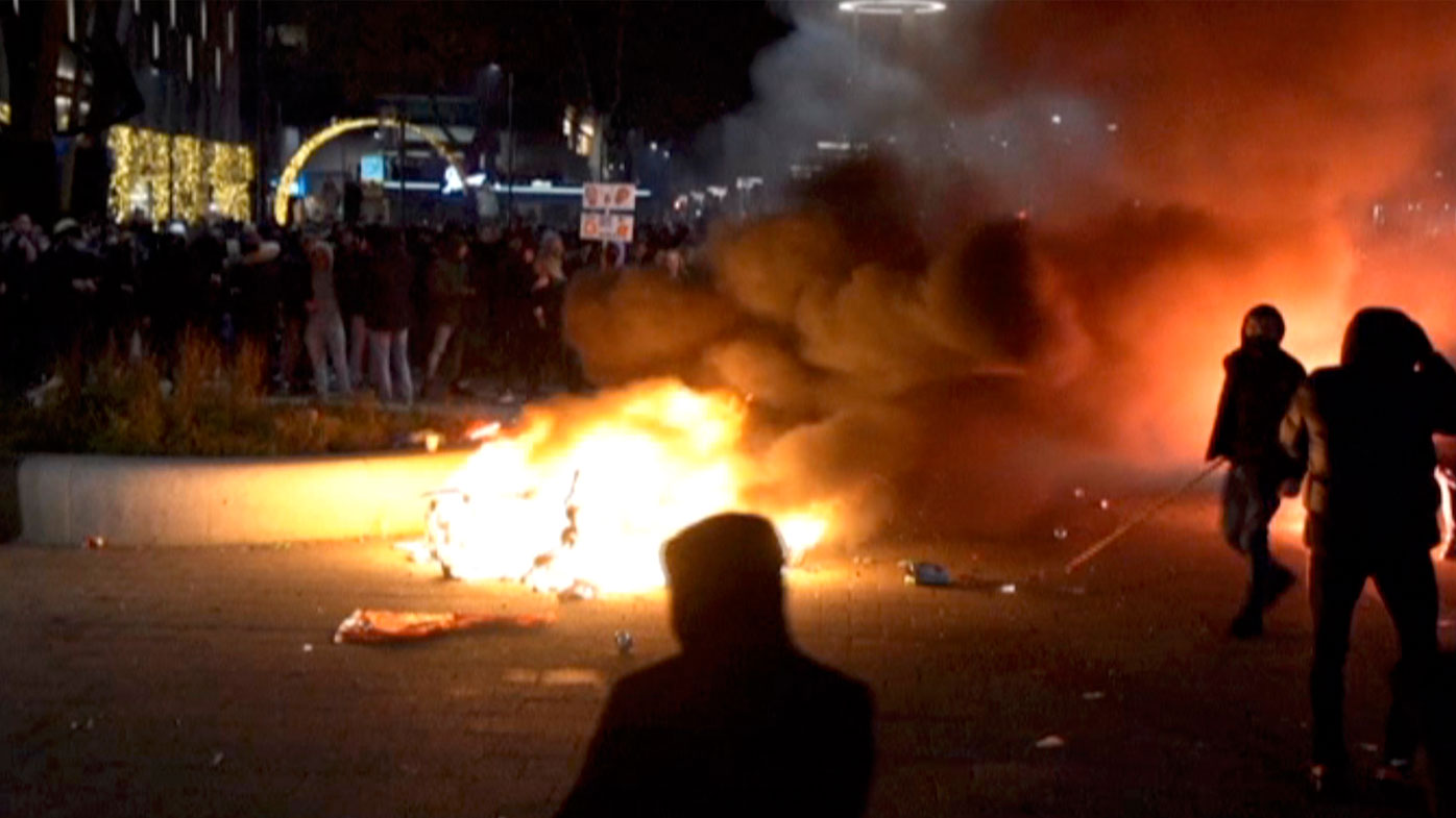 Demonstrators in Rotterdam protest last week against government restrictions due to the coronavirus pandemic