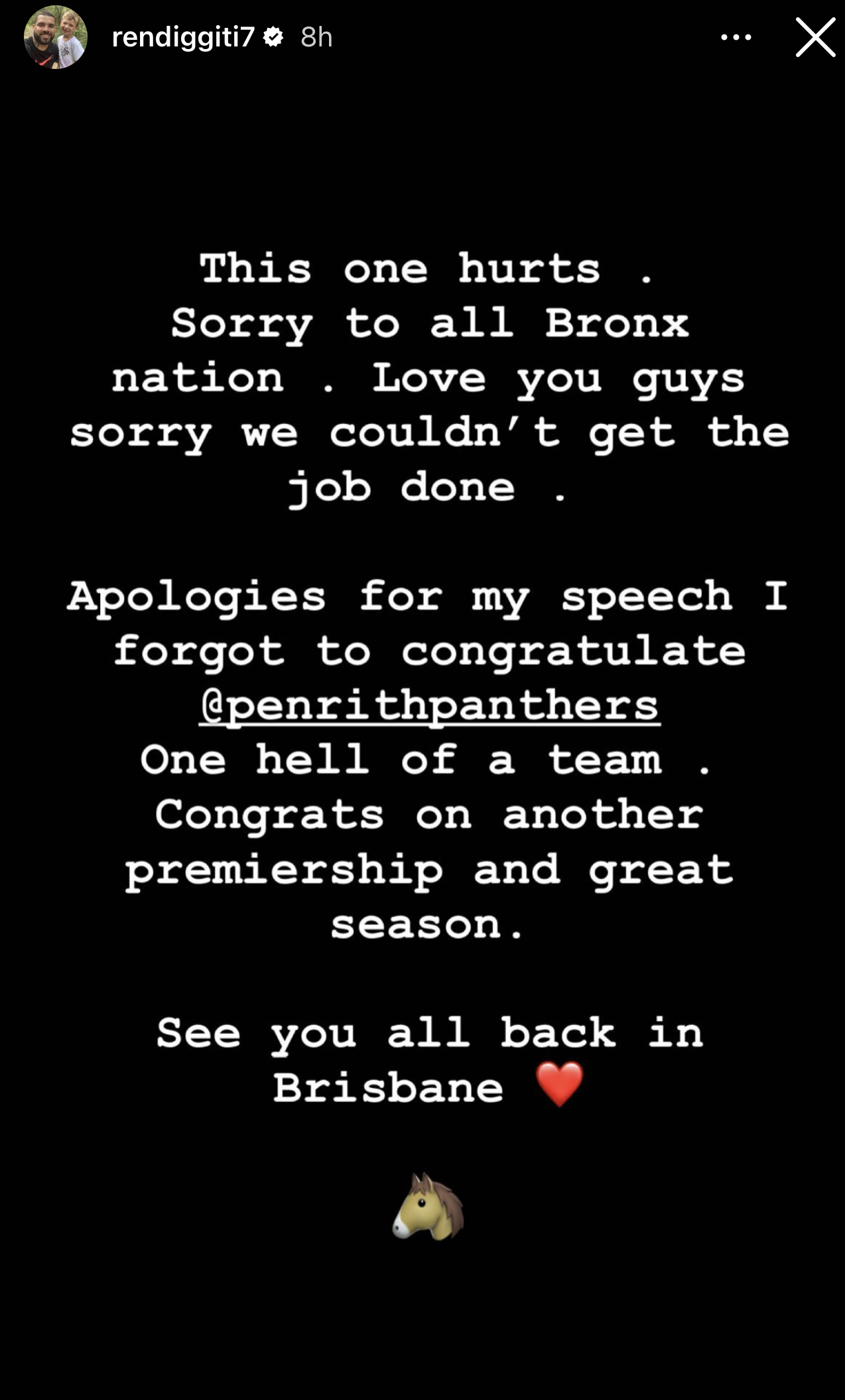 Adam Reynolds took to his Instagram to say sorry to Penrith. (@rendiggiti7)