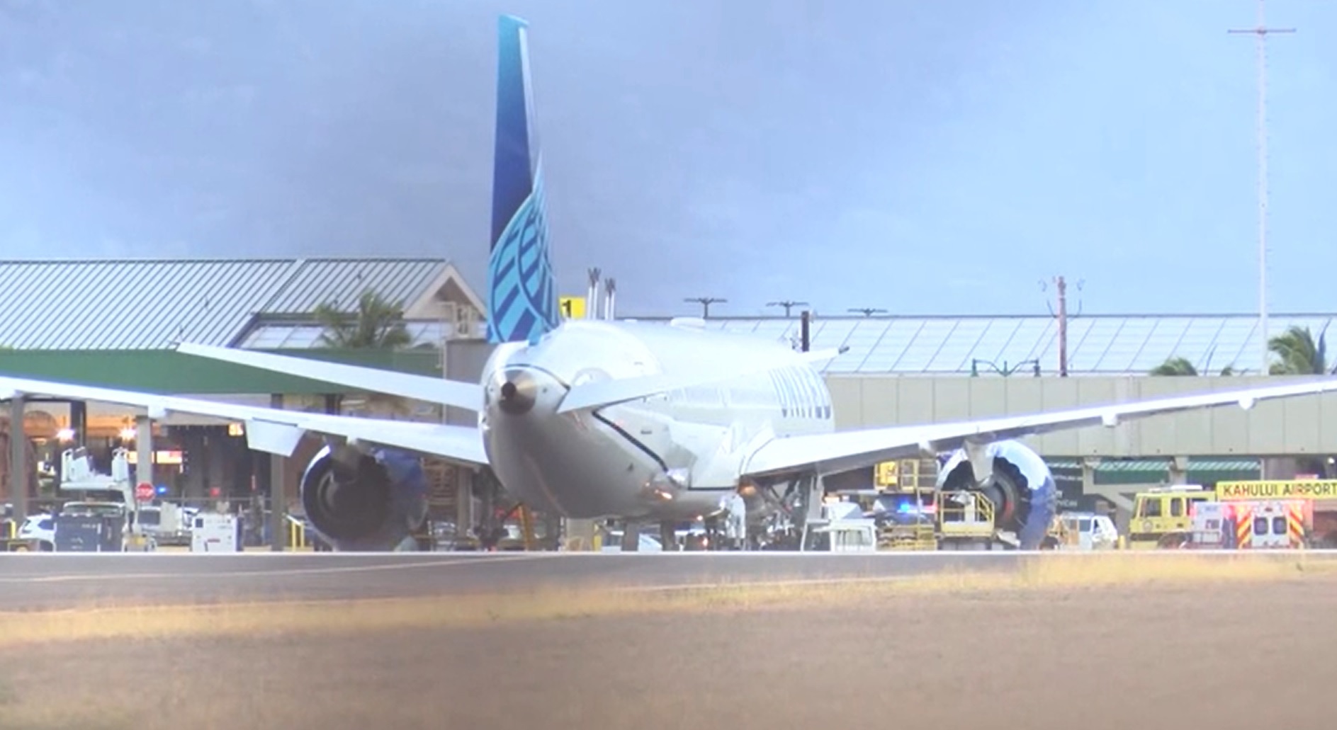 Footage of the United AIrlines plane where authorities found the body of a man, after it landed at Maui.