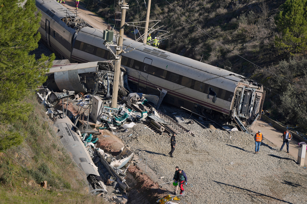 Site of a train collision in Adamuz, southern Spain