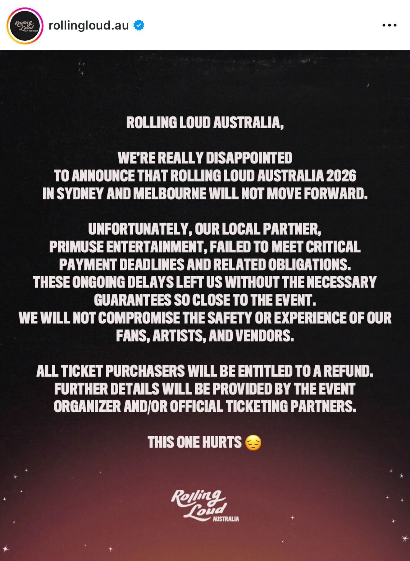 The festival announced its closure on social media today.