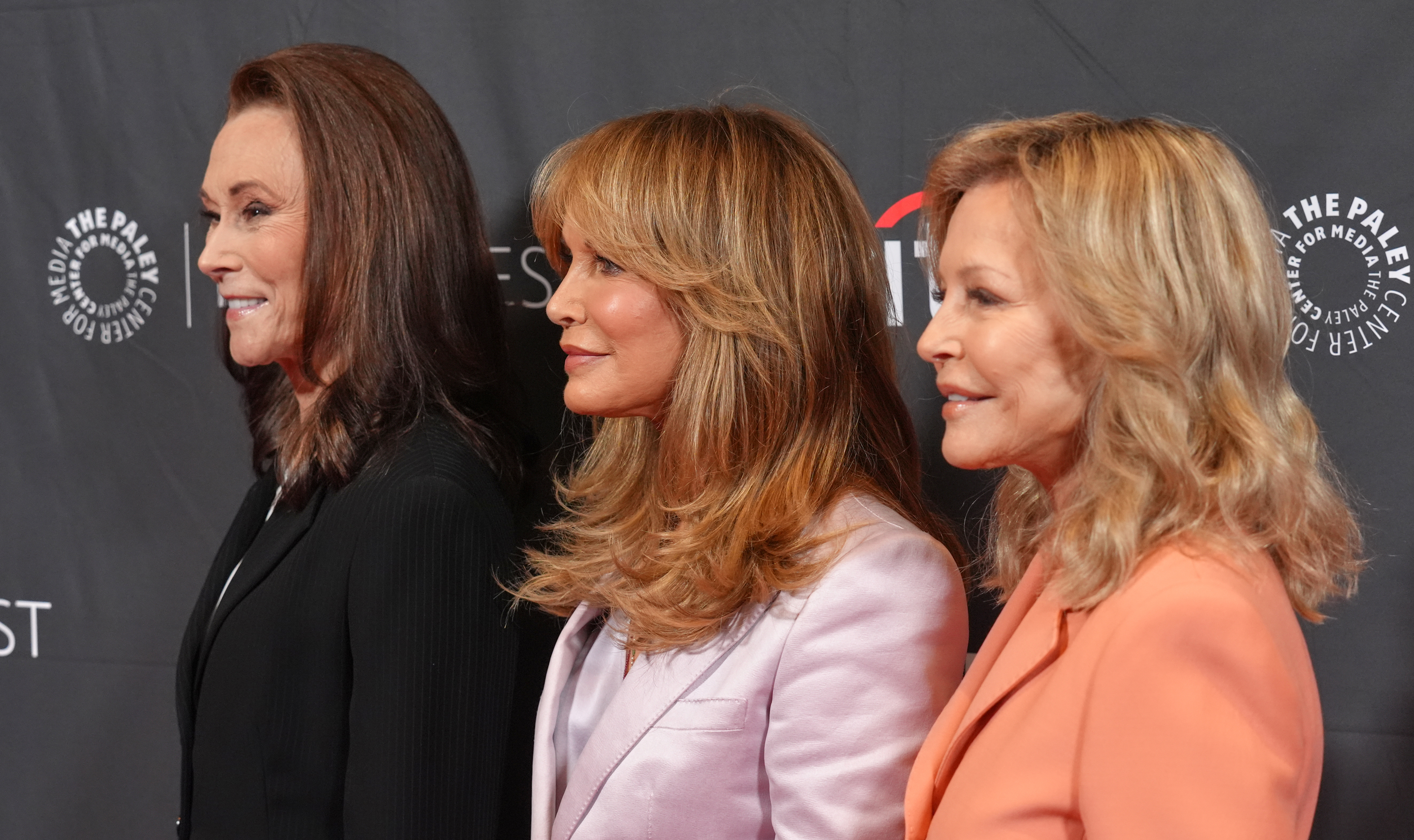 Kate Jackson, Jaclyn Smith and Cheryl Ladd, stars of Charlie's Angels, pose together at the PaleyFest LA 50th anniversary celebration of the show on Monday, April 6, 2026, at Dolby Theatre in Los Angeles. 