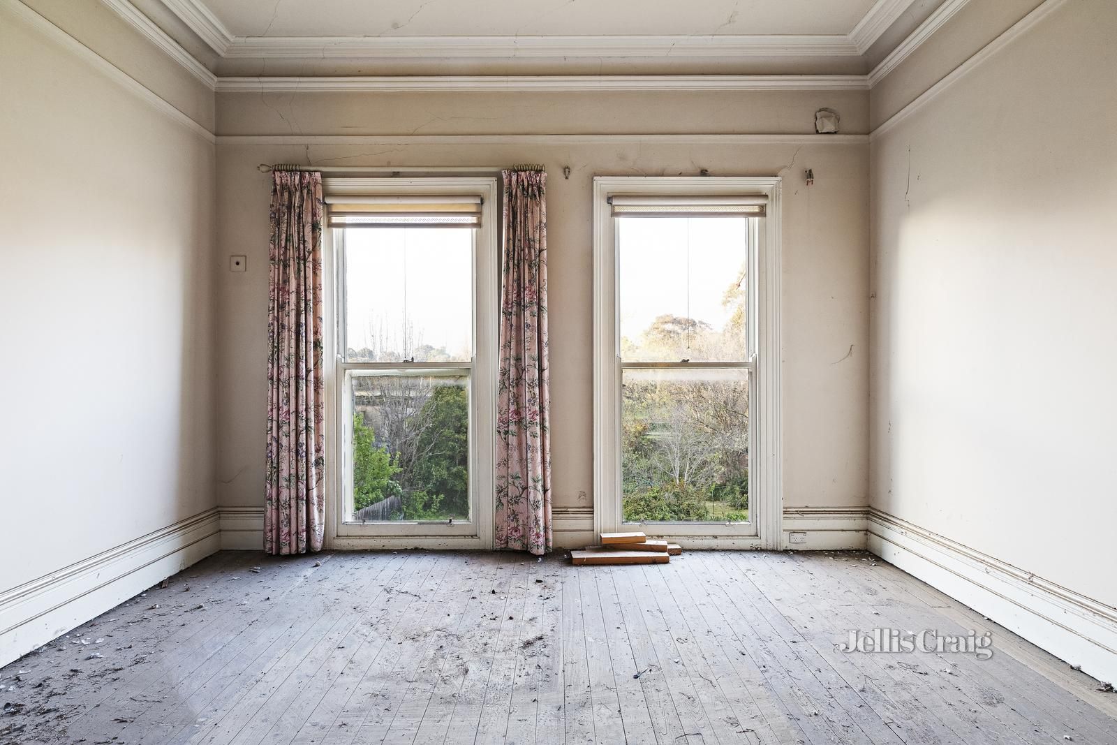 The house is listed with four bedrooms and car parking for four, but no plumbing, gas or electricity are connected.