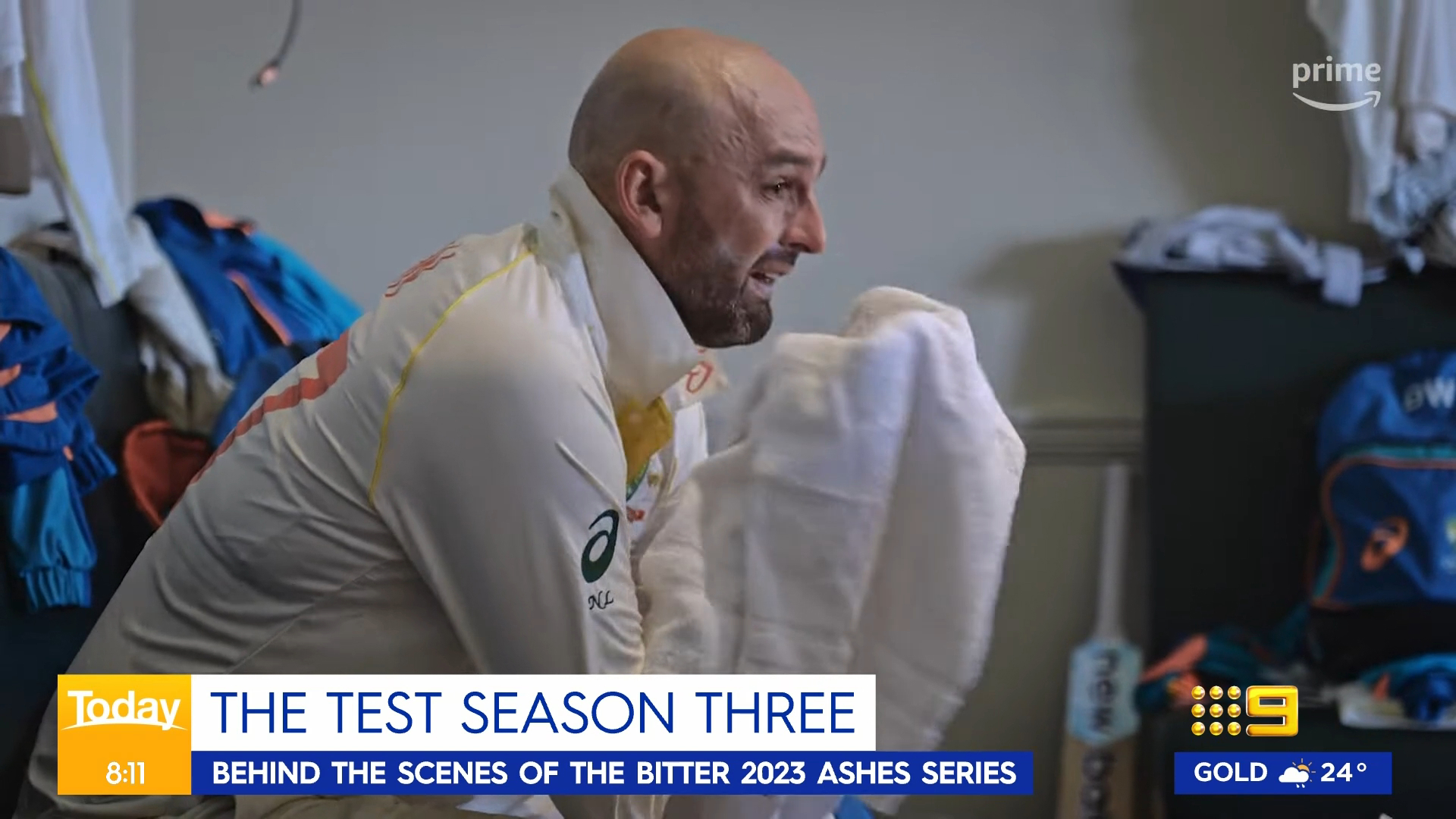 Nathan Lyon is shown in tears after being injured during the 2023 Ashes in the latest series of The Test docuseries.