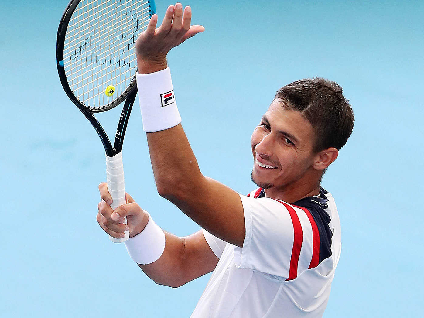 ADELAIDE, AUSTRALIA - JANUARY 02: Alexei Popyrin of Australia celebrates defeating Felix Auger-Aliassime of Canada during day two of the 2023 Adelaide International at Memorial Drive on January 02, 2023 in Adelaide, Australia. (Photo by Sarah Reed/Getty Images)
