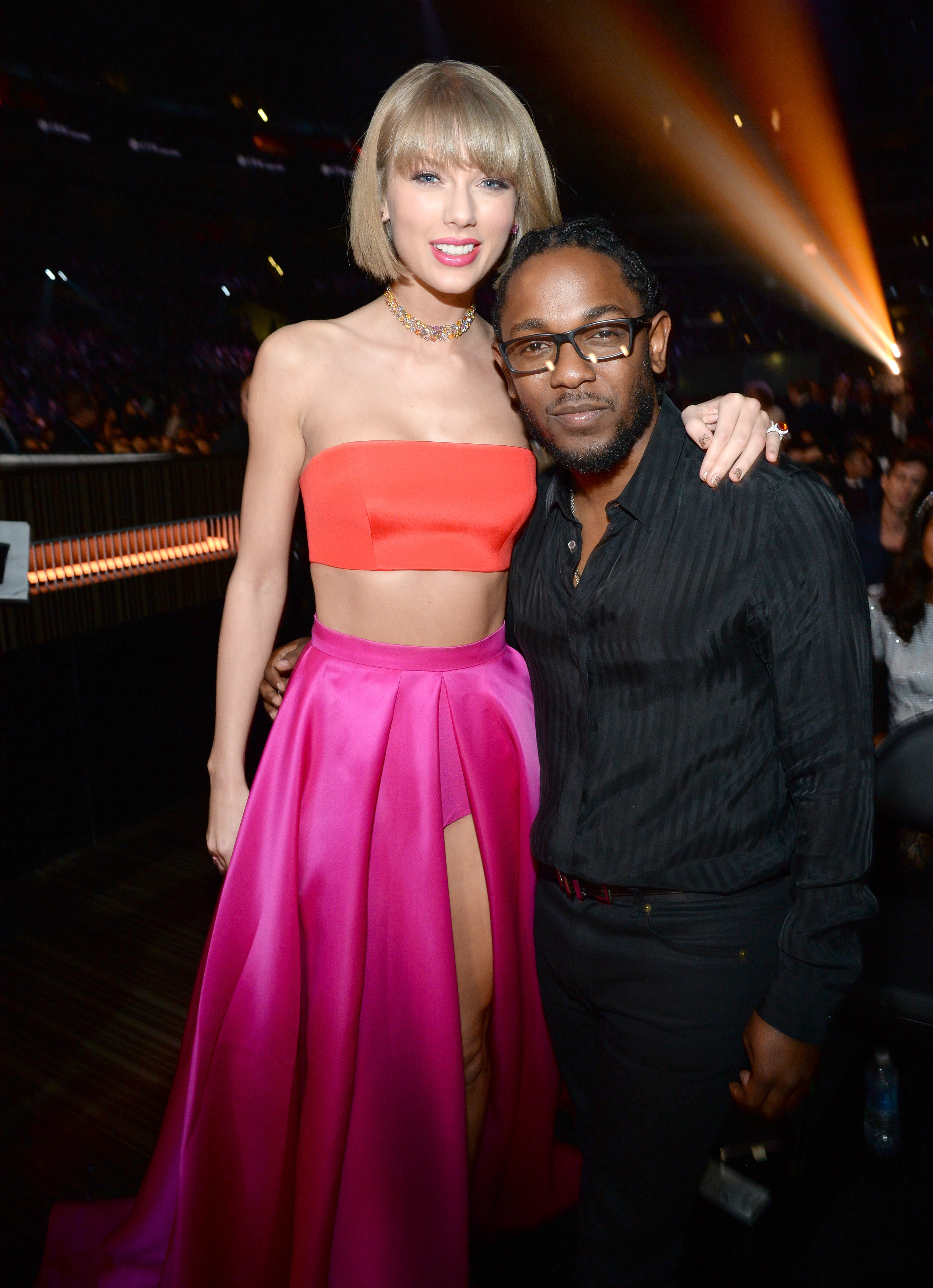 Taylor Swift and Kendrick Lamar attends The 58th GRAMMY Awards at Staples Center on February 15, 2016 in Los Angeles, California.