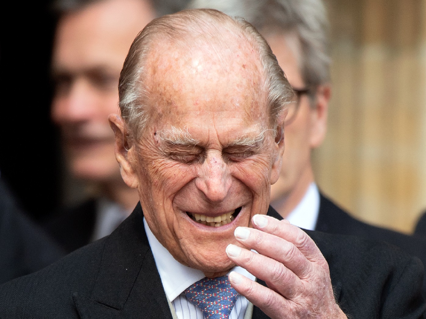 Prince Philip laughing eyes closed