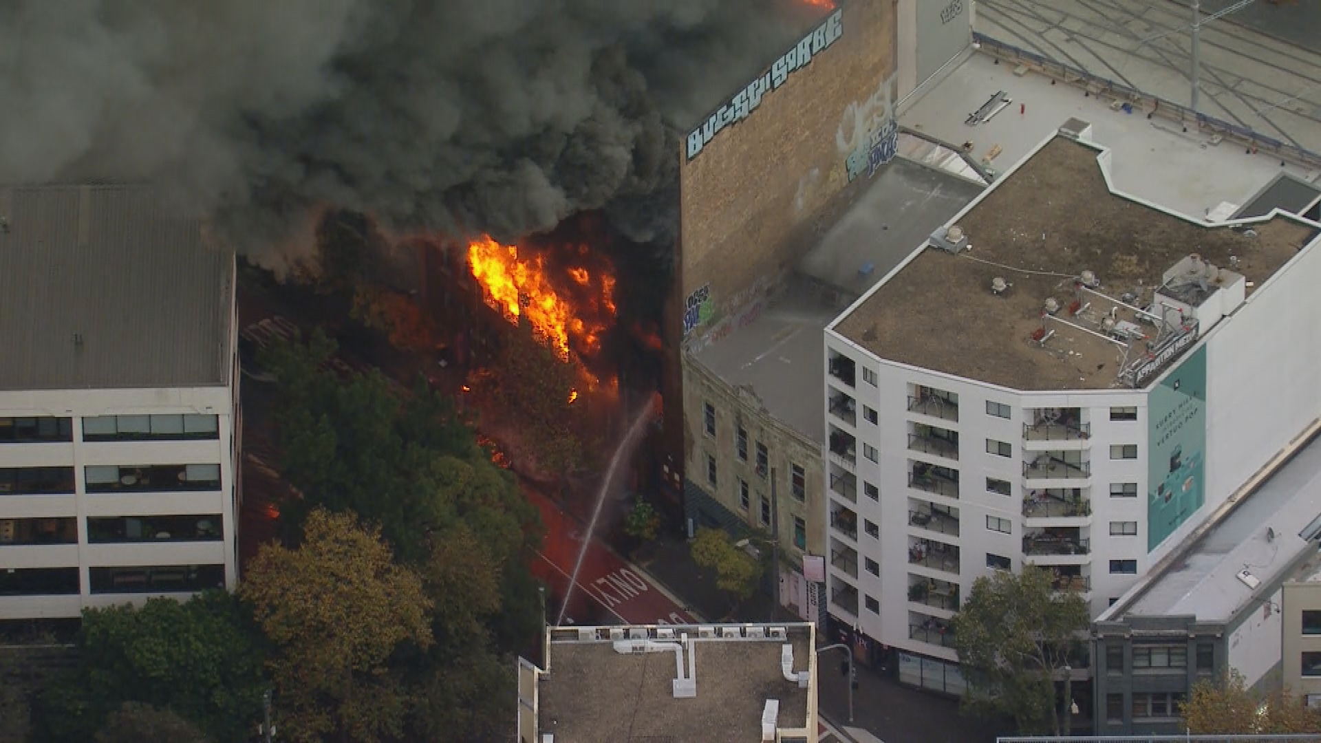 Building on fire in Surry Hills