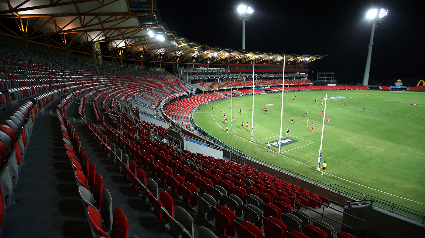 Metricon Stadium was empty for the opening round of the AFL competition in March.