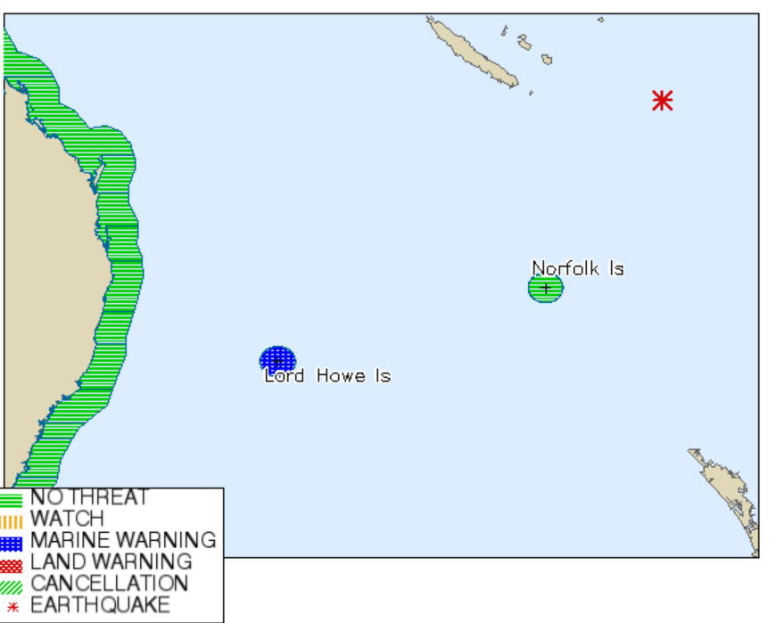 A Tsunami warning is in place for Lord Howe Island, off NSW.