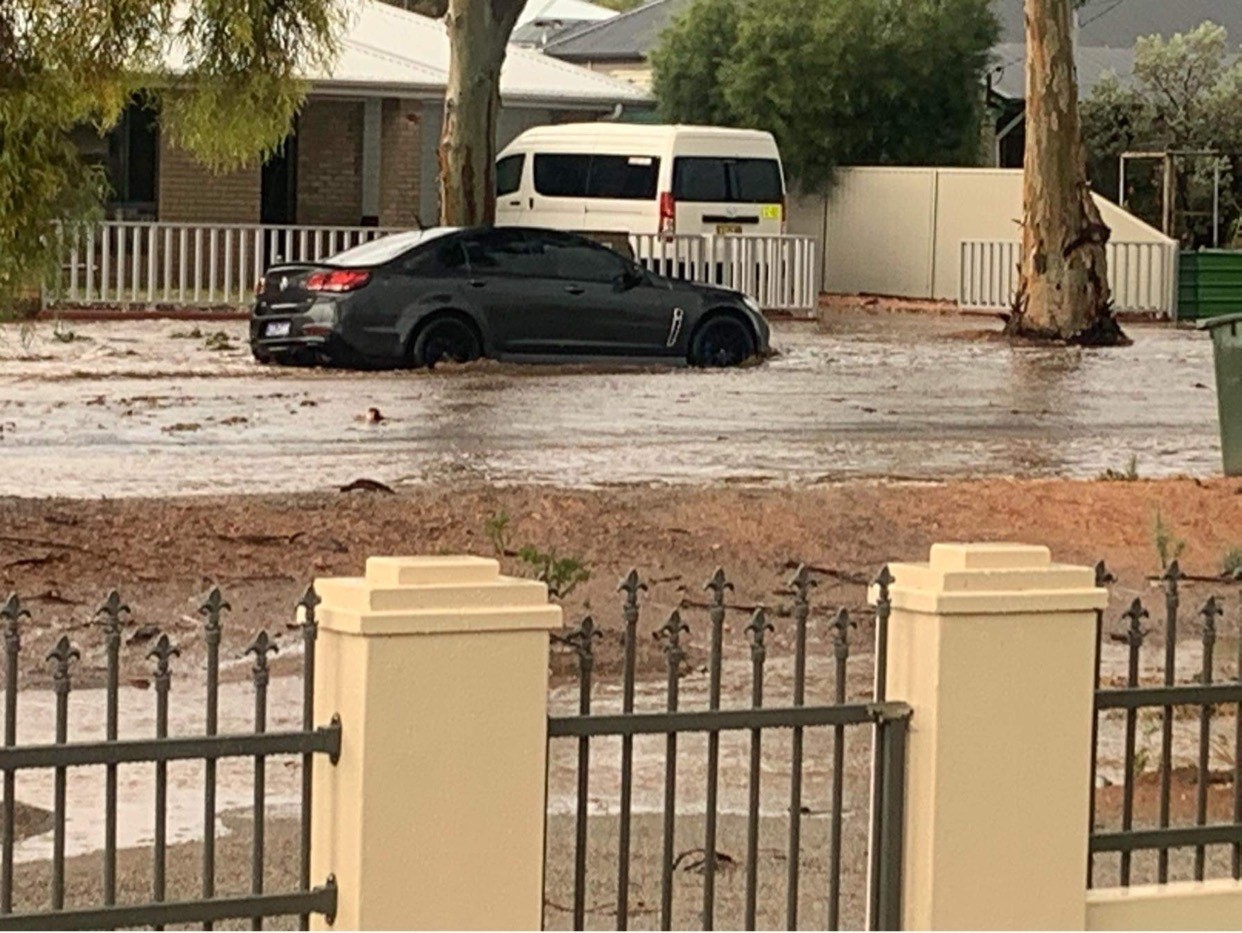 Floodwaters swamped this Holden in Broken Hill.