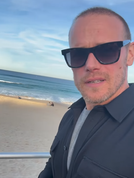 Sam Heughan walks along Bondi Beach in Sydney, June 2025