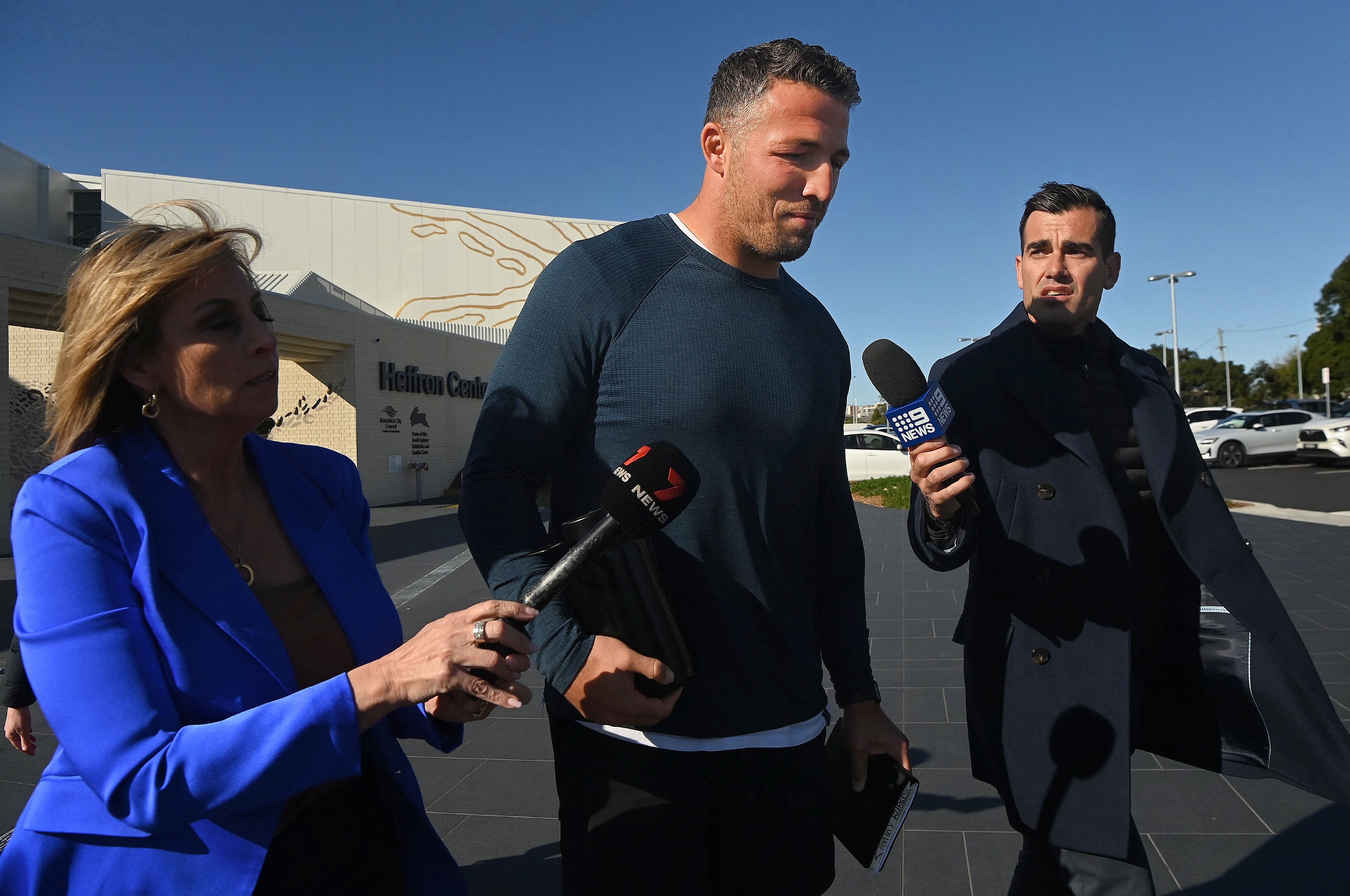 Sam Burgess leaves the Heffron Centre, home of the Rabittohs in Maroubra, after being axed as assistant coach.
