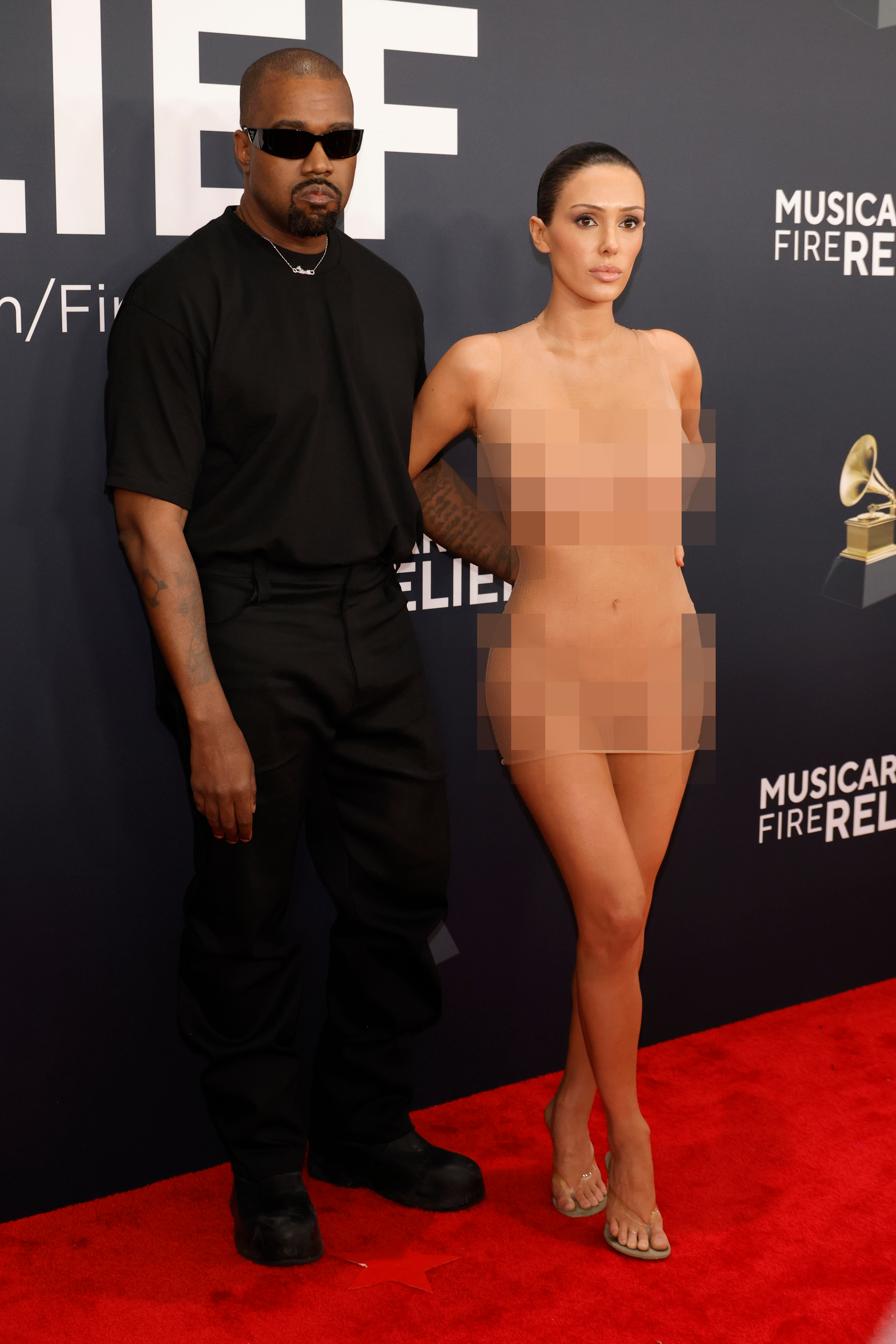 Kanye West and Bianca Censori on the 2025 Grammys red carpet