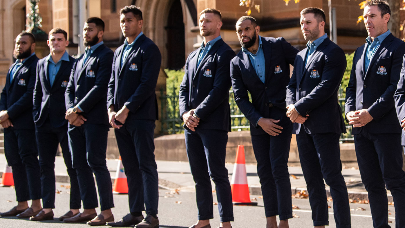 The NSW Blues team form a Guard of Honour after the State Funeral for rugby league immortal Robert 'Bob' Fulton.