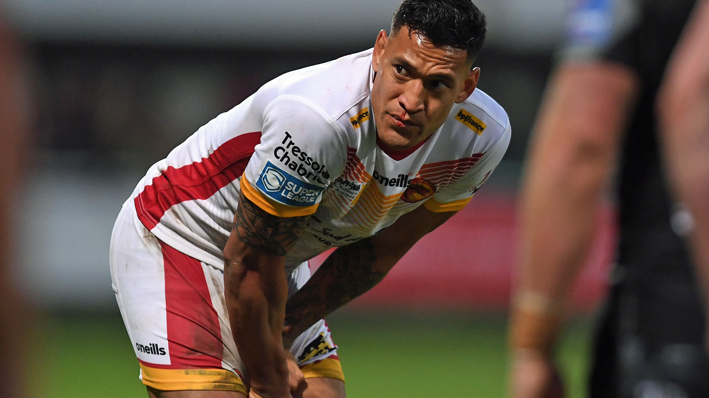 Israel Folau during the Betfred Super League match between Catalans Dragons and Castleford Tigers at Stade Gilbert Brutus 