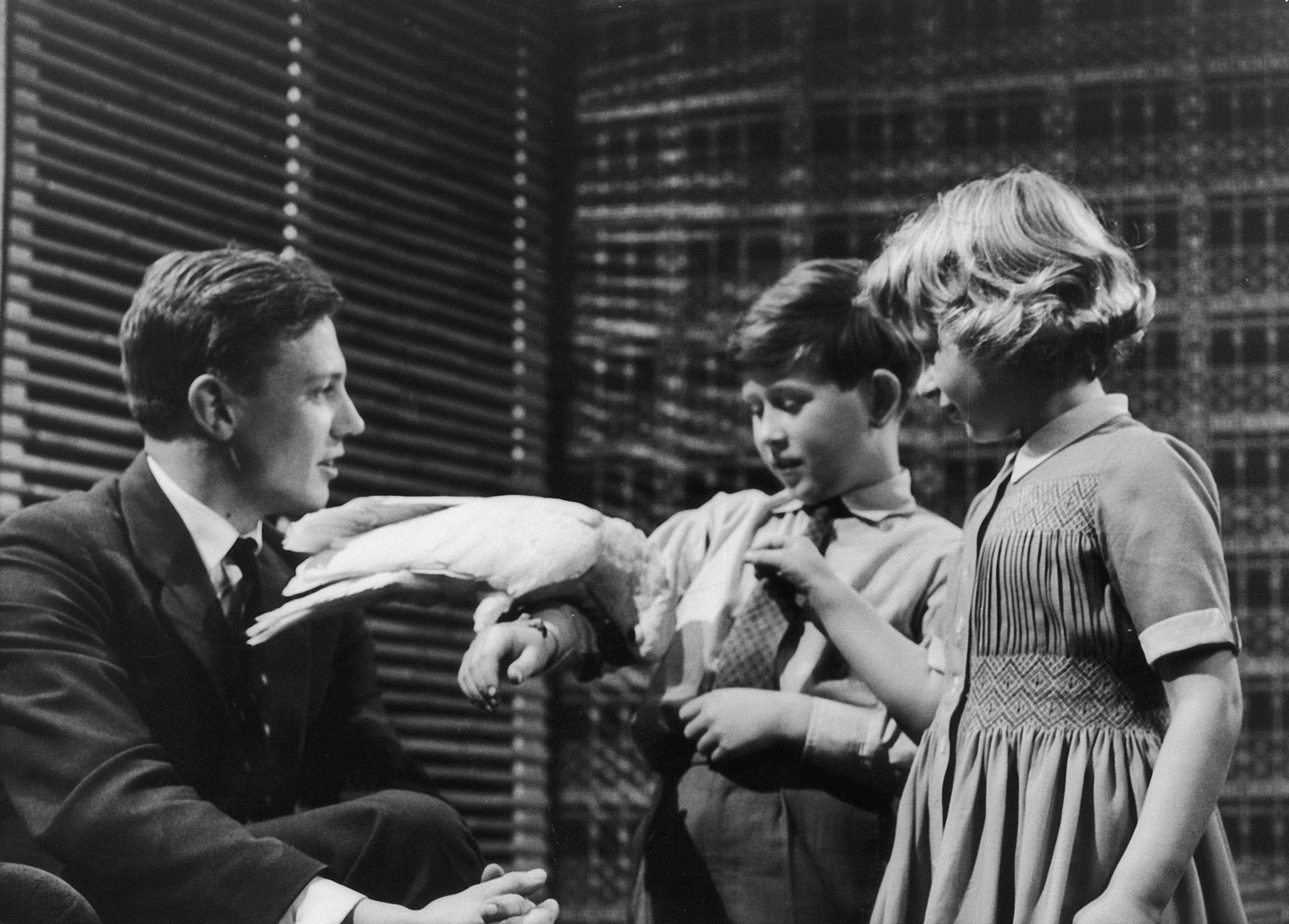 David Attenborough with a young Prince Charles and Princess Anne at Lime Grove Studios on January 4, 1958. 