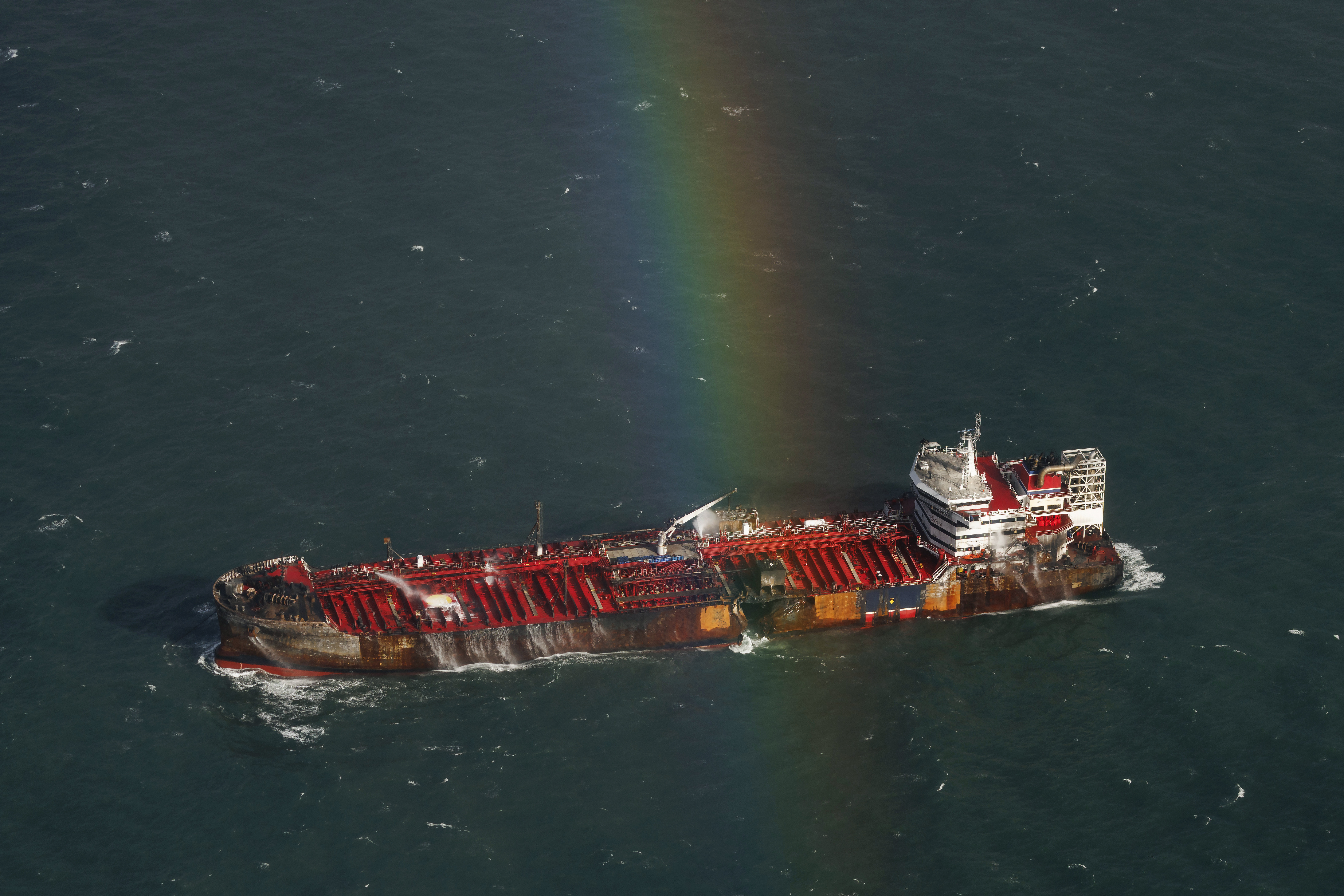 El Damado MV Stena Inmaculate Bailer en el ancla de la costa de Yorkshire en el Mar del Norte, el martes 11 de marzo de 2025 en Inglaterra. (Foto de Dan Kitwood/Pool a través de AP)