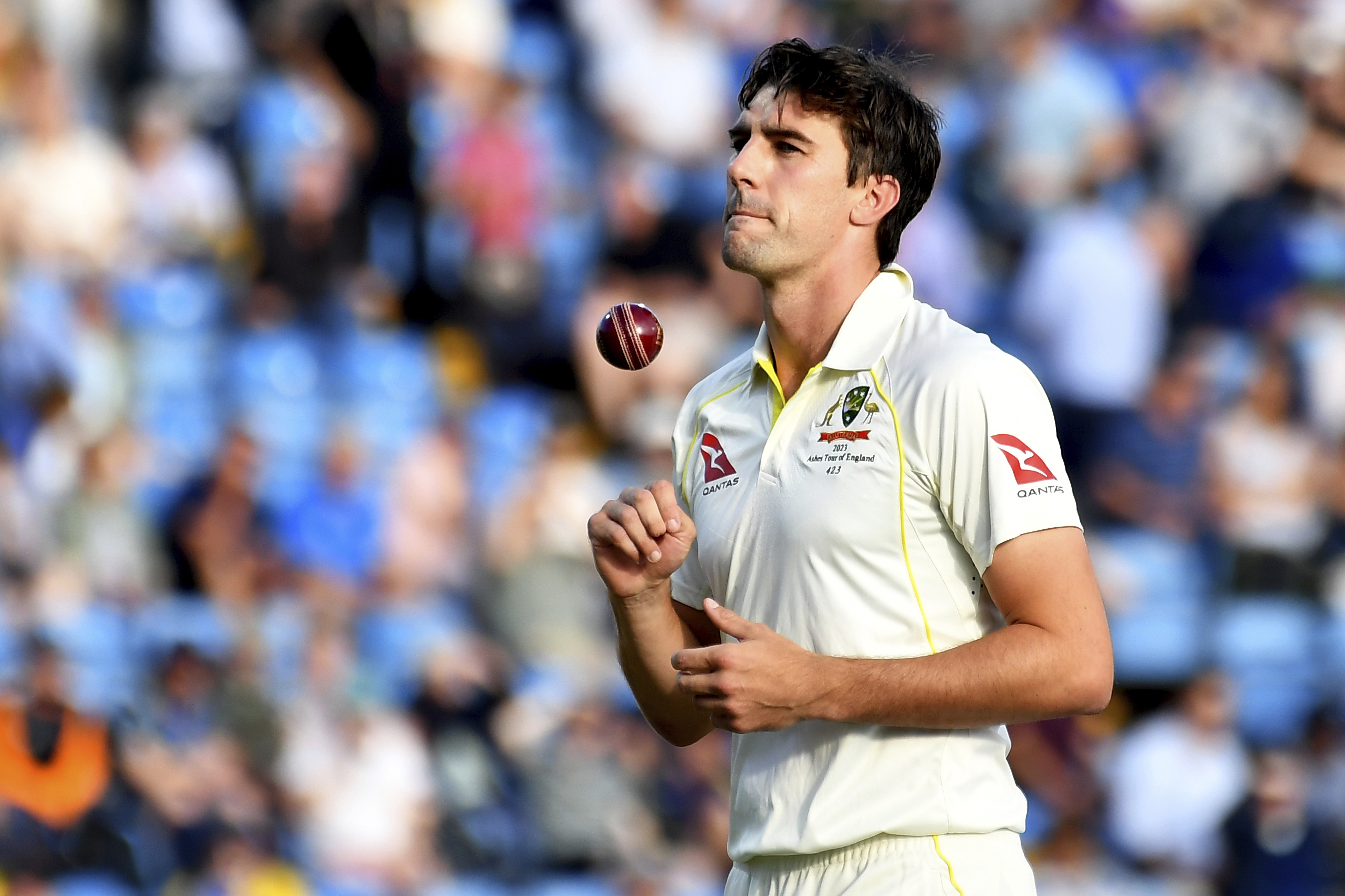 Australia's Pat Cummins prepares to bowl during the third day of the third Ashes Test match between England and Australia.