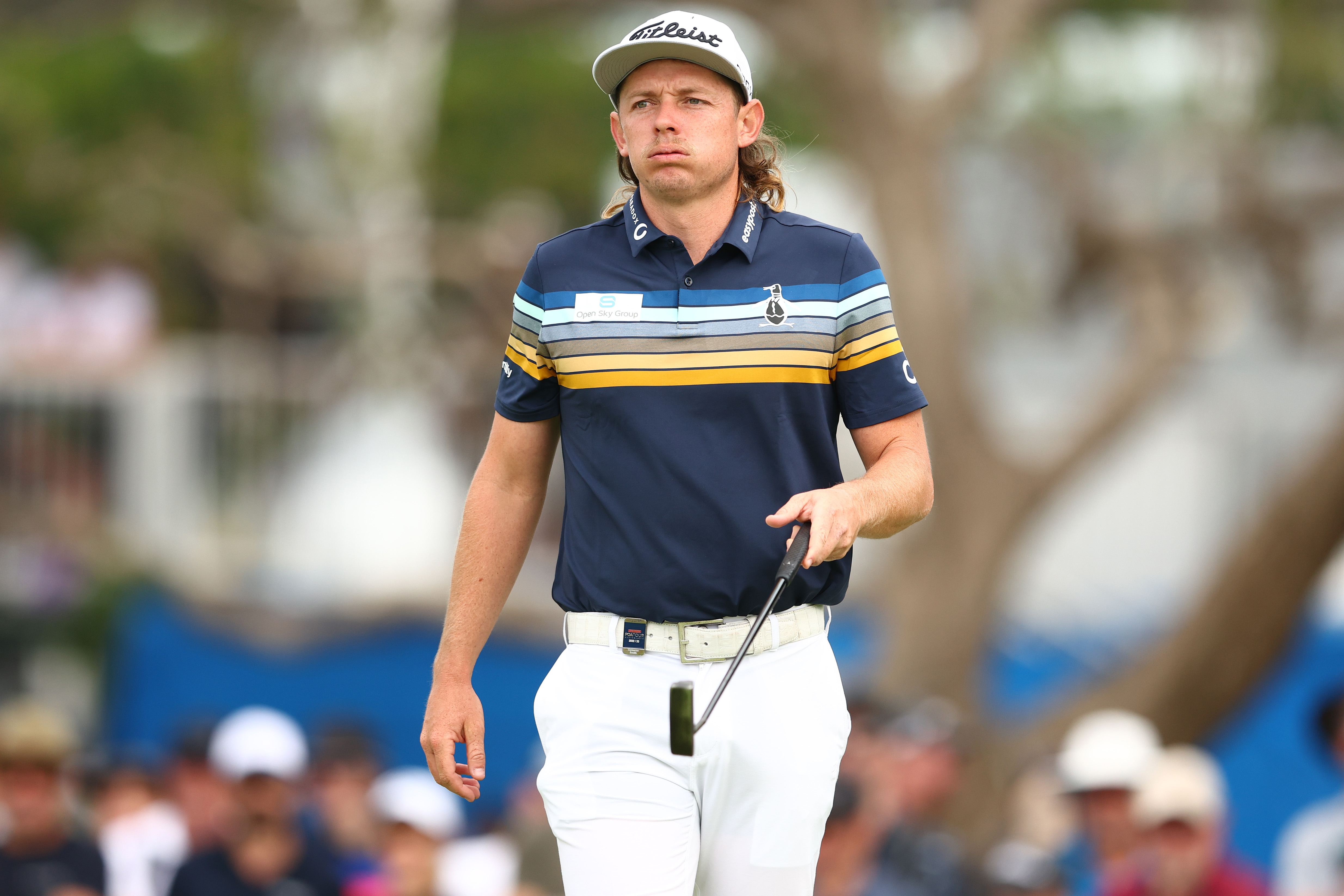 Cameron Smith reacts during day one of the 2022 Australian PGA Championship at the Royal Queensland Golf Club. (Photo by Chris Hyde/Getty Images)