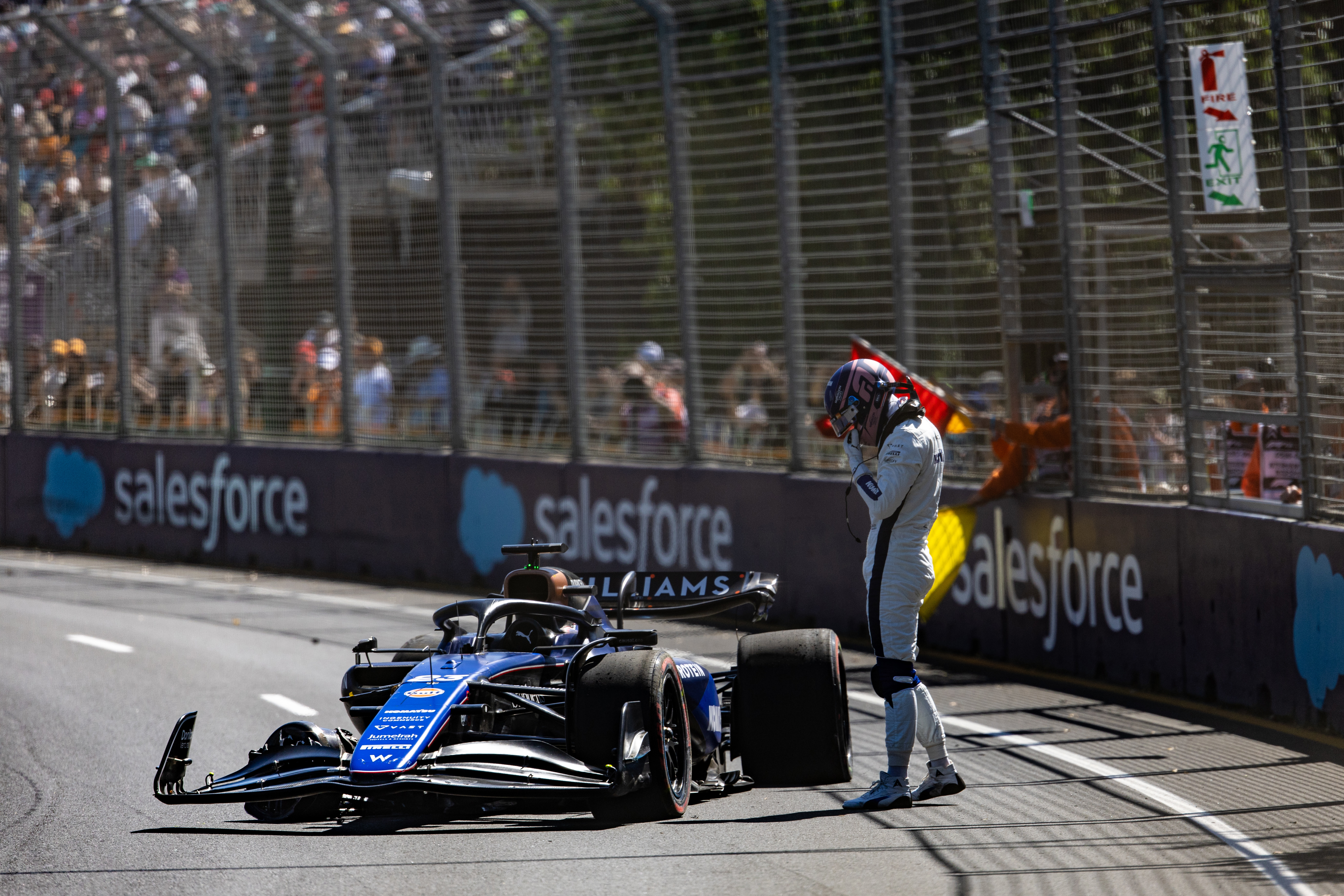 Alex Albon of Thailand and Williams crashes out during FP1 ahead of the Australian Grand Prix at the Albert Park Grand Prix Circuit.