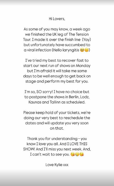 Kylie Minogue cancels shows