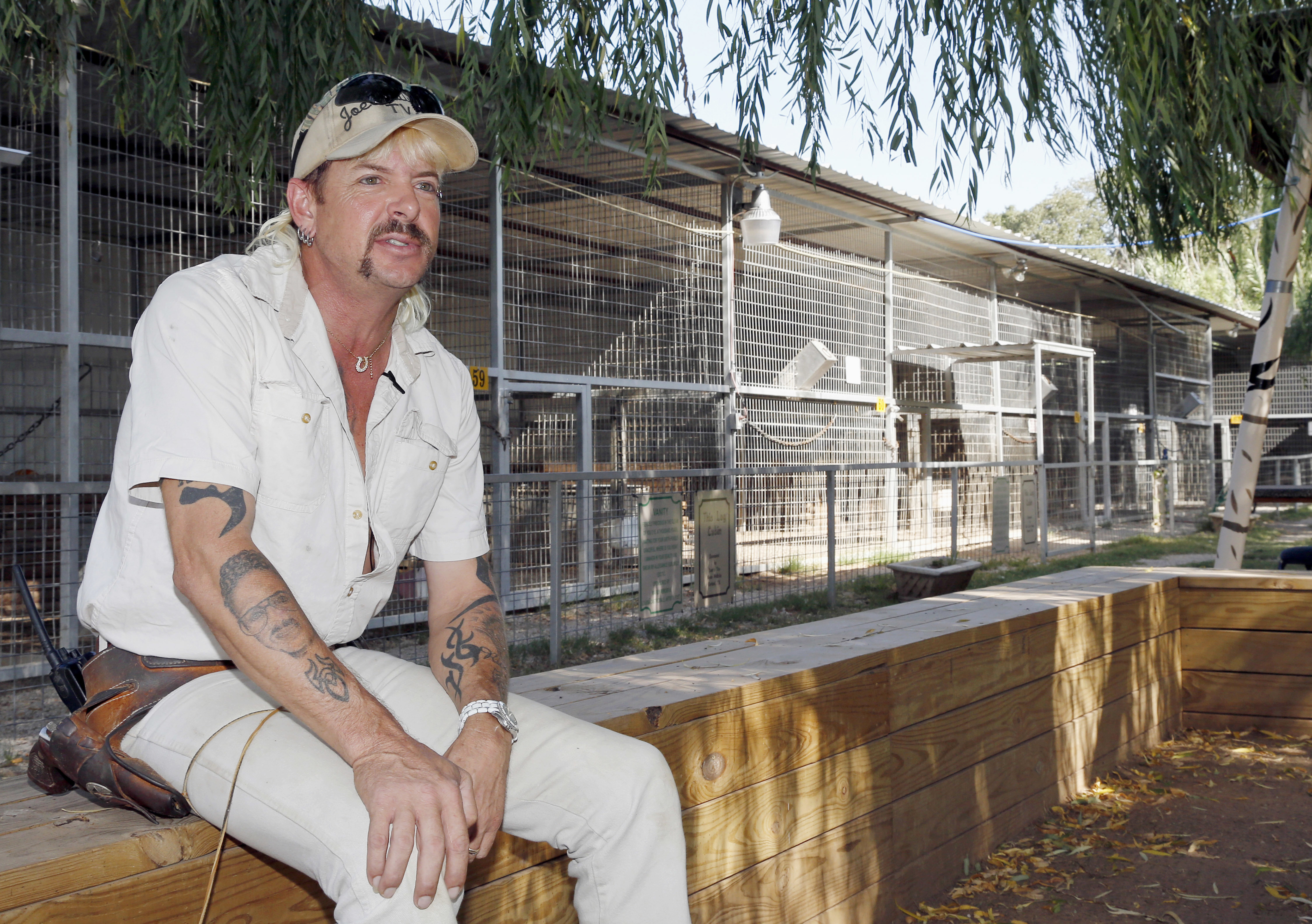 Joseph Maldonado aka Joe Exotic answers a question during an interview at the zoo he runs in Wynnewood, Okla on August 28, 2013