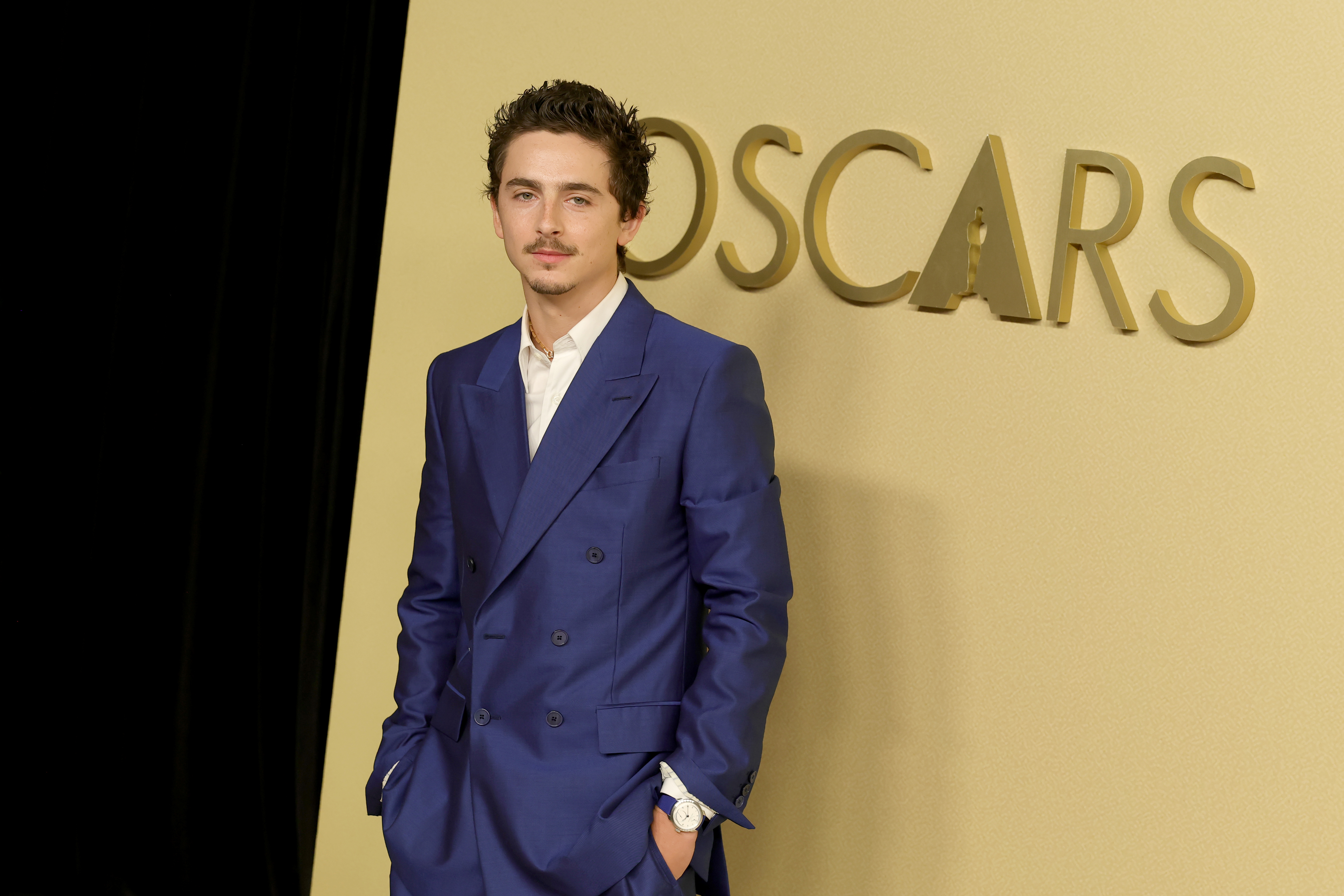 Timothée Chalamet at the 2026 Oscar Nominees Luncheon at The Beverly Hilton on February 10, 2026.