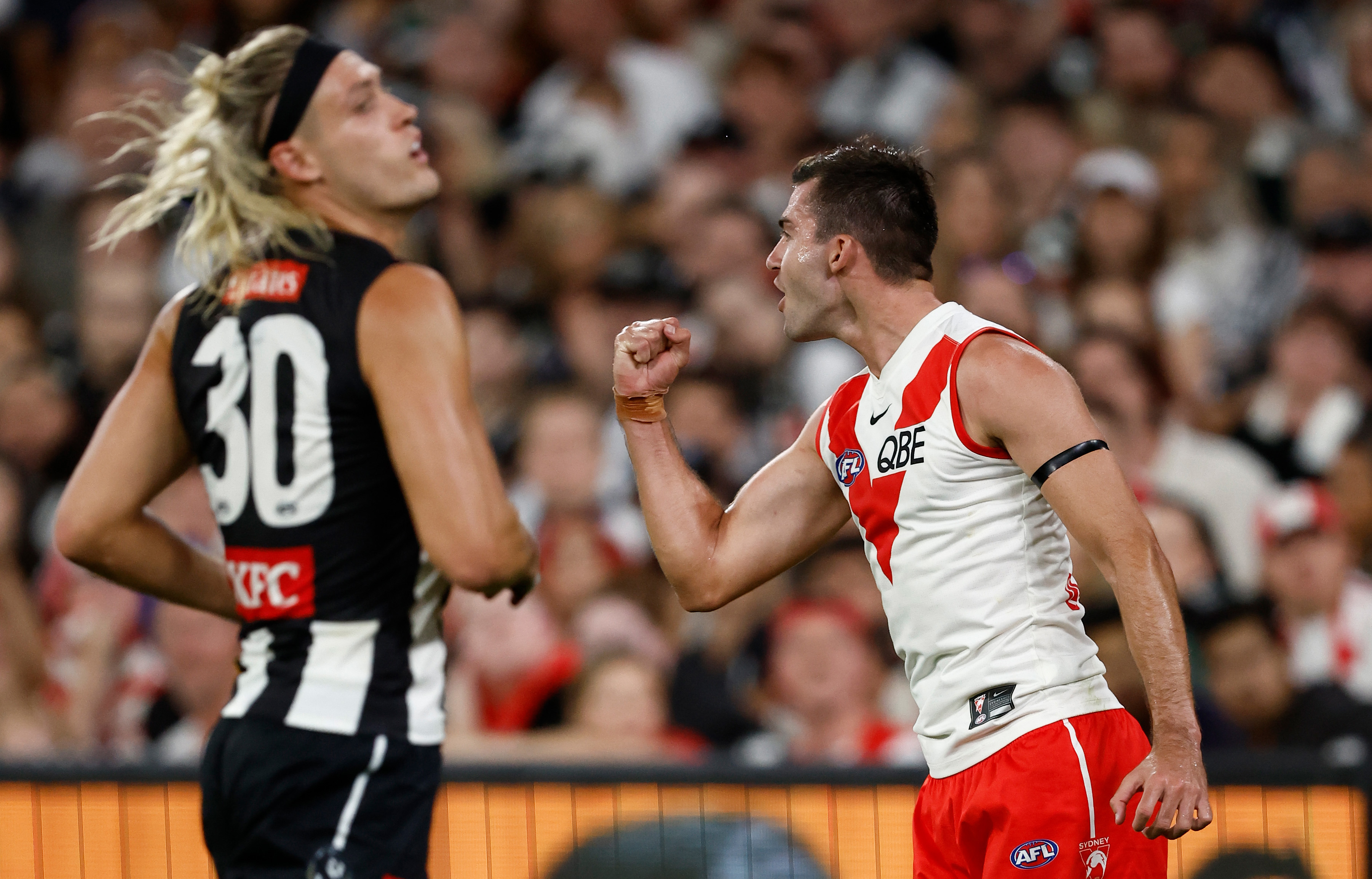 Logan McDonald booted four against the Pies.