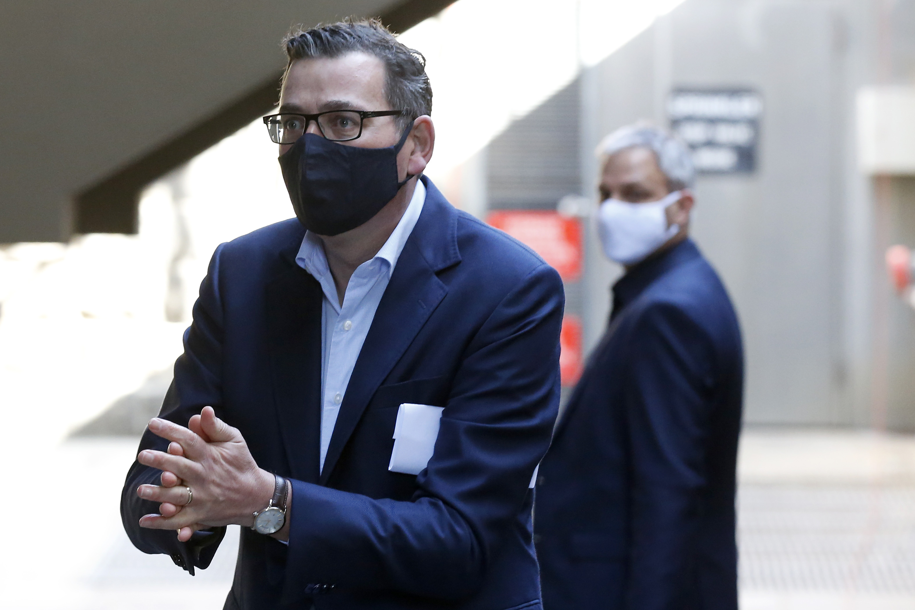 Victoria Premier Daniel Andrews leaves the daily briefing on July 31.