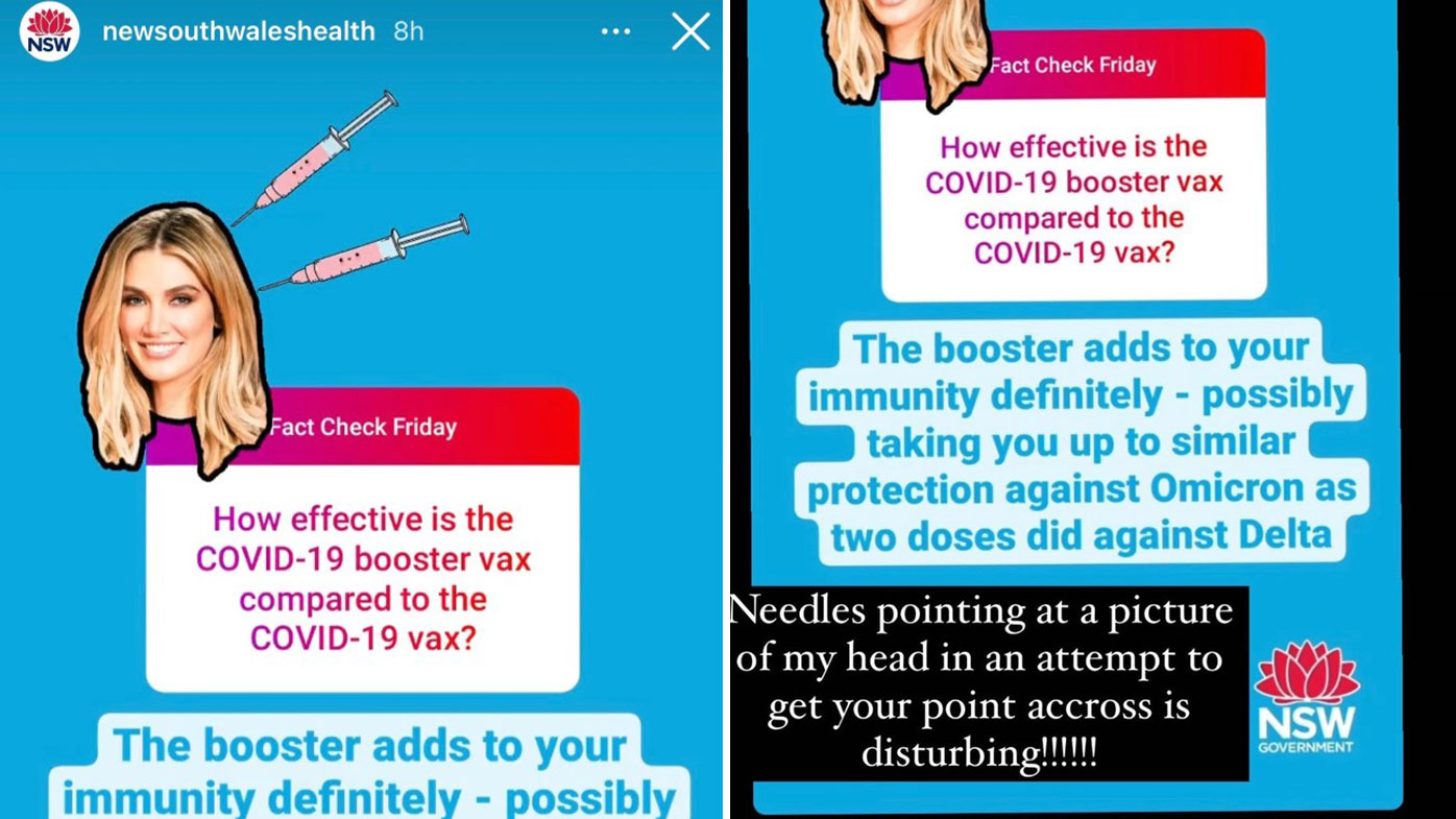 Delta Goodrem has called out an Instagram story by NSW Health calling it "disturbing".