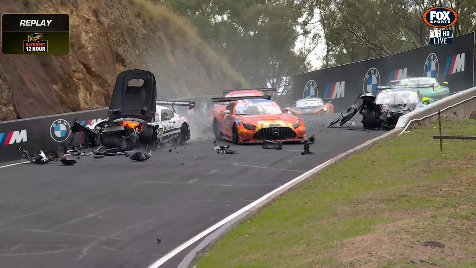 Ralf Aron suffered a broken back in this horror crash during the Bathurst 12hr.