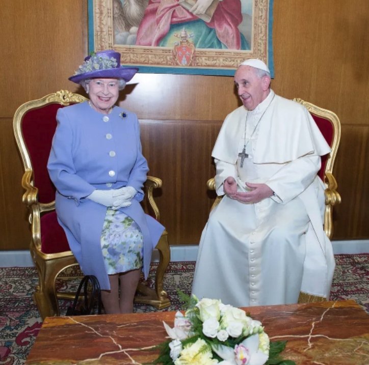 The Queen is pictured with Pope Francis during a meeting at the Vatican in 2014.