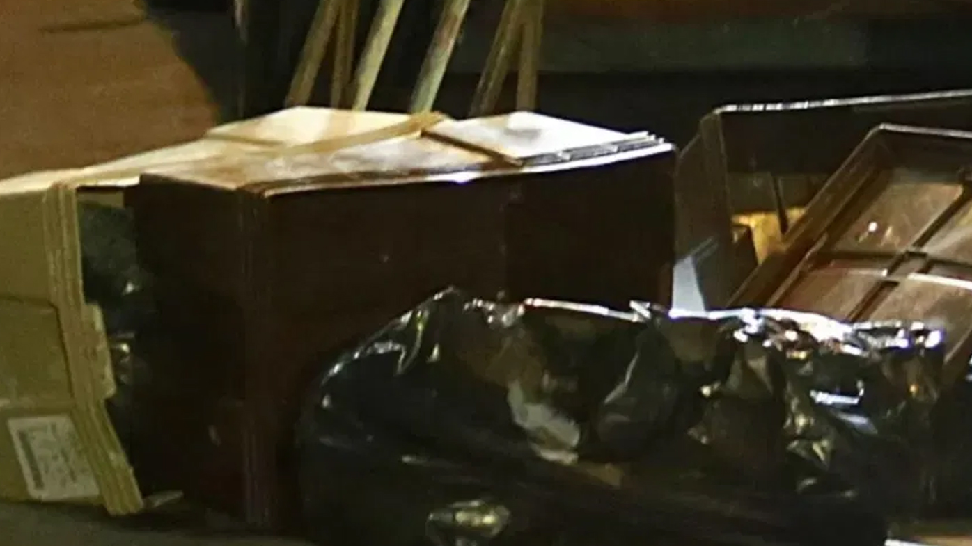 The boy's remains were found in bags and crates being pushed on a delivery trolley .