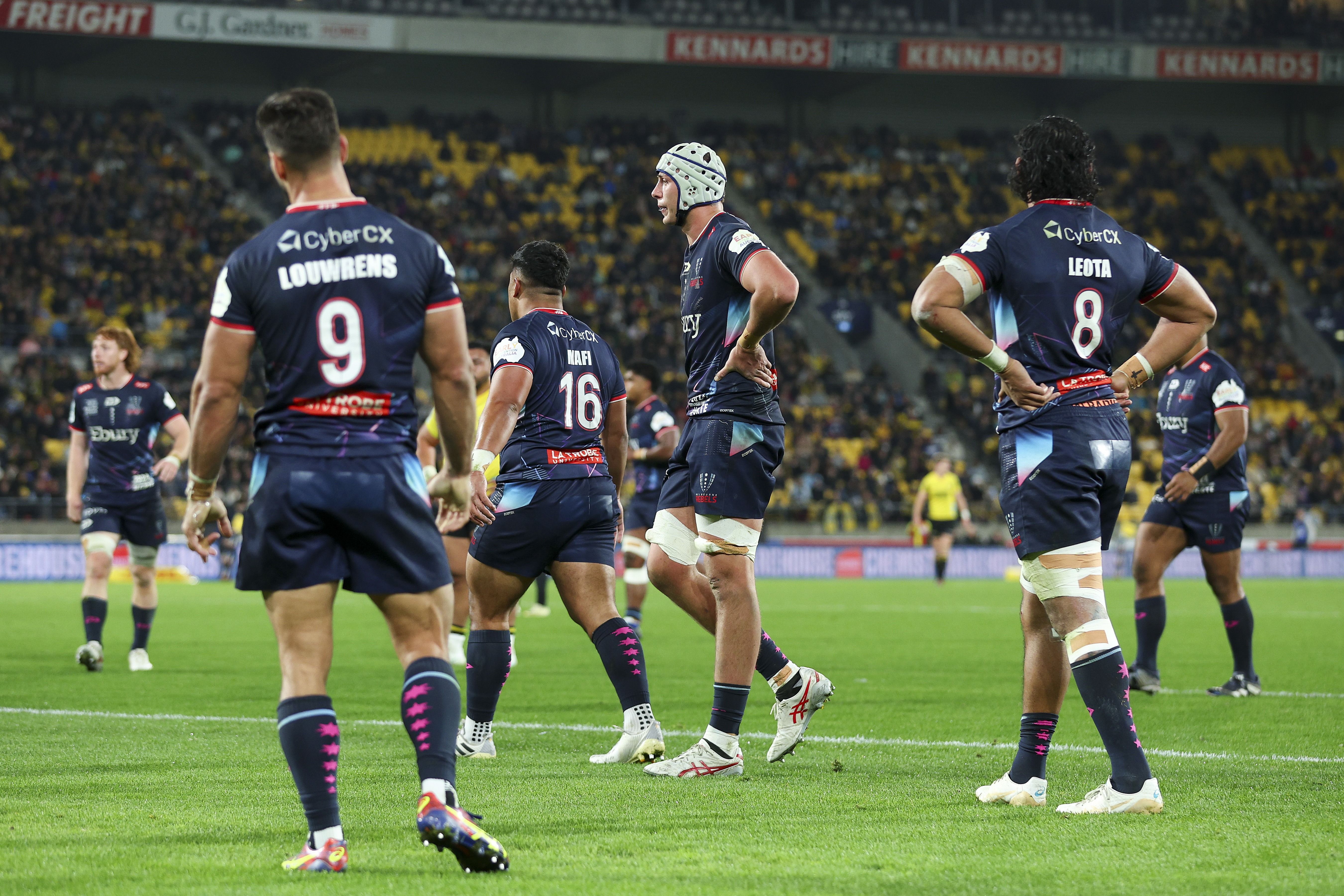 Rebels players at Sky Stadium.