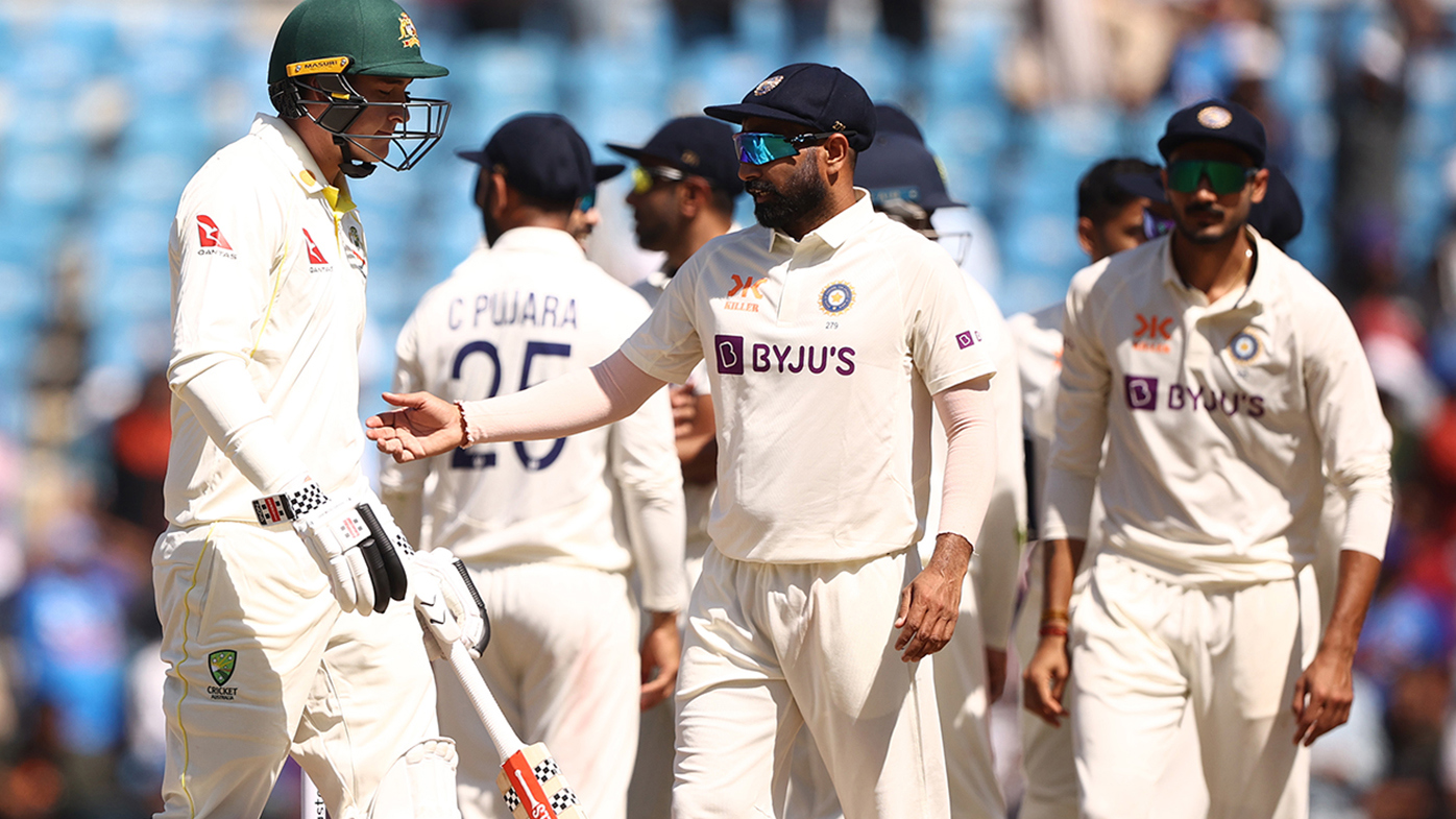 Matthew Renshaw leaves the field after being dismissed for a first ball duck in Nagpur.